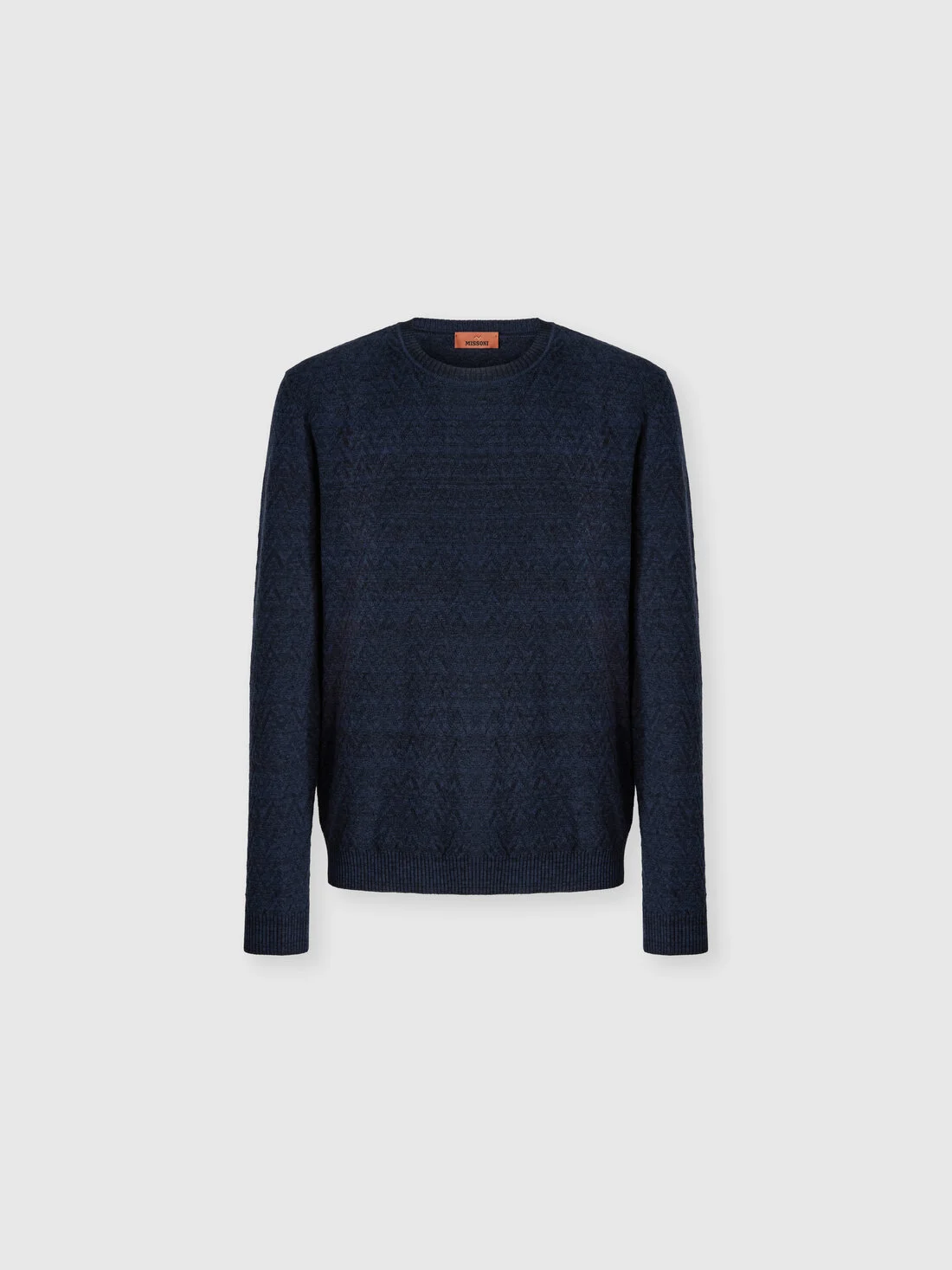 Crew-neck wool and cotton pullover with tone-on-tone zigzag pattern - 1