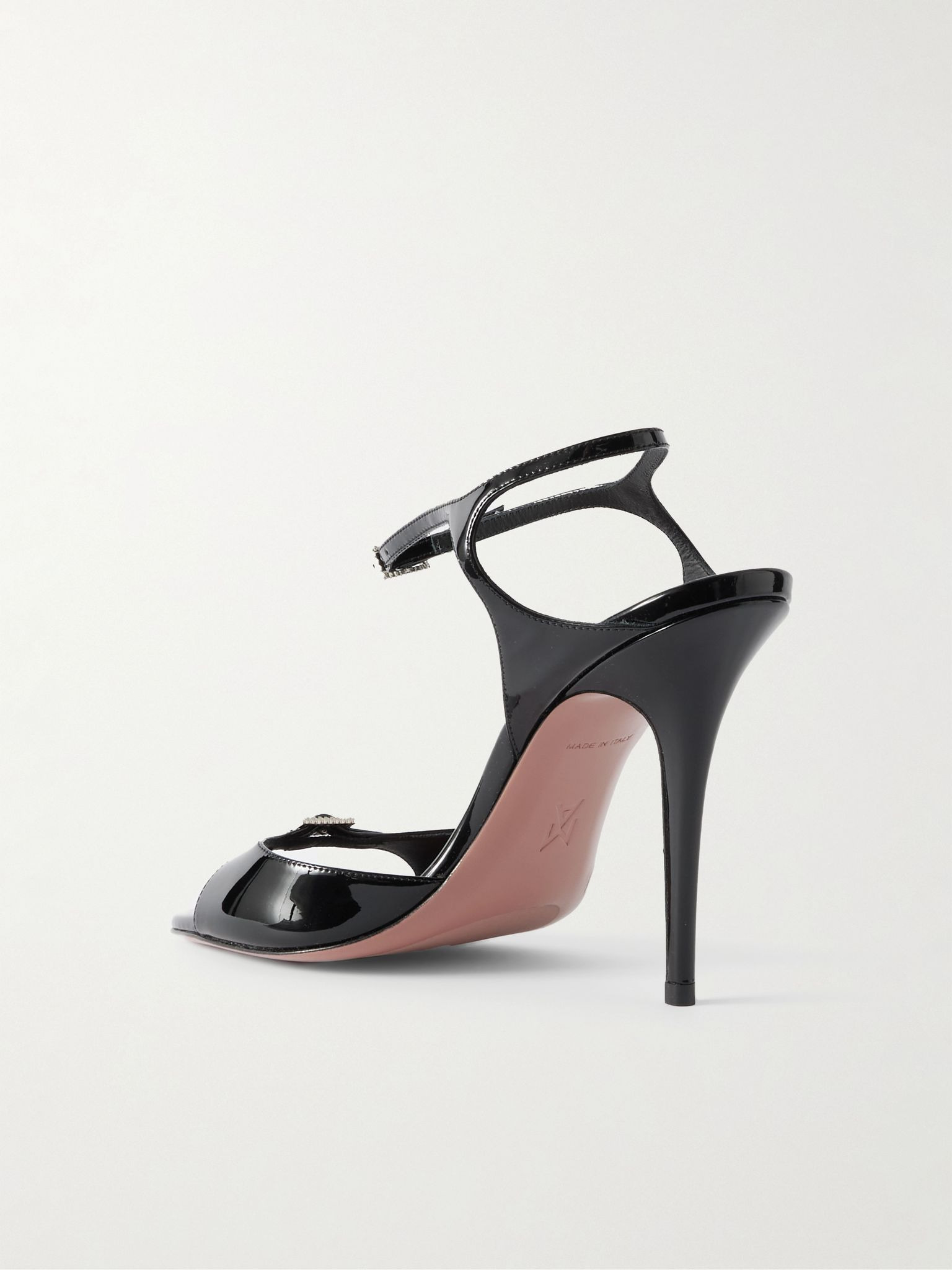 Adut crystal-embellished buckled patent-leather sandals Black - 3