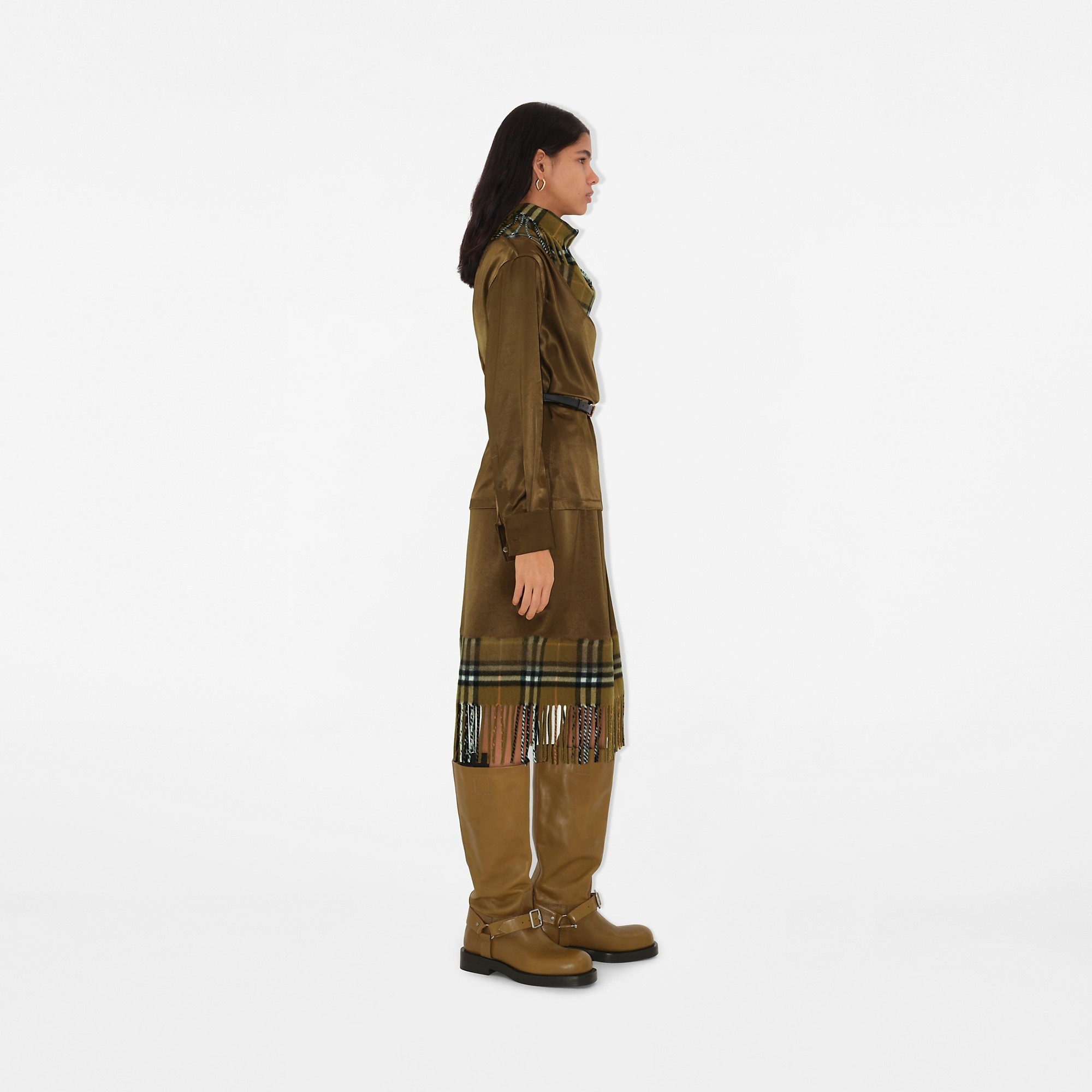 Satin and Check Scarf Skirt - 3