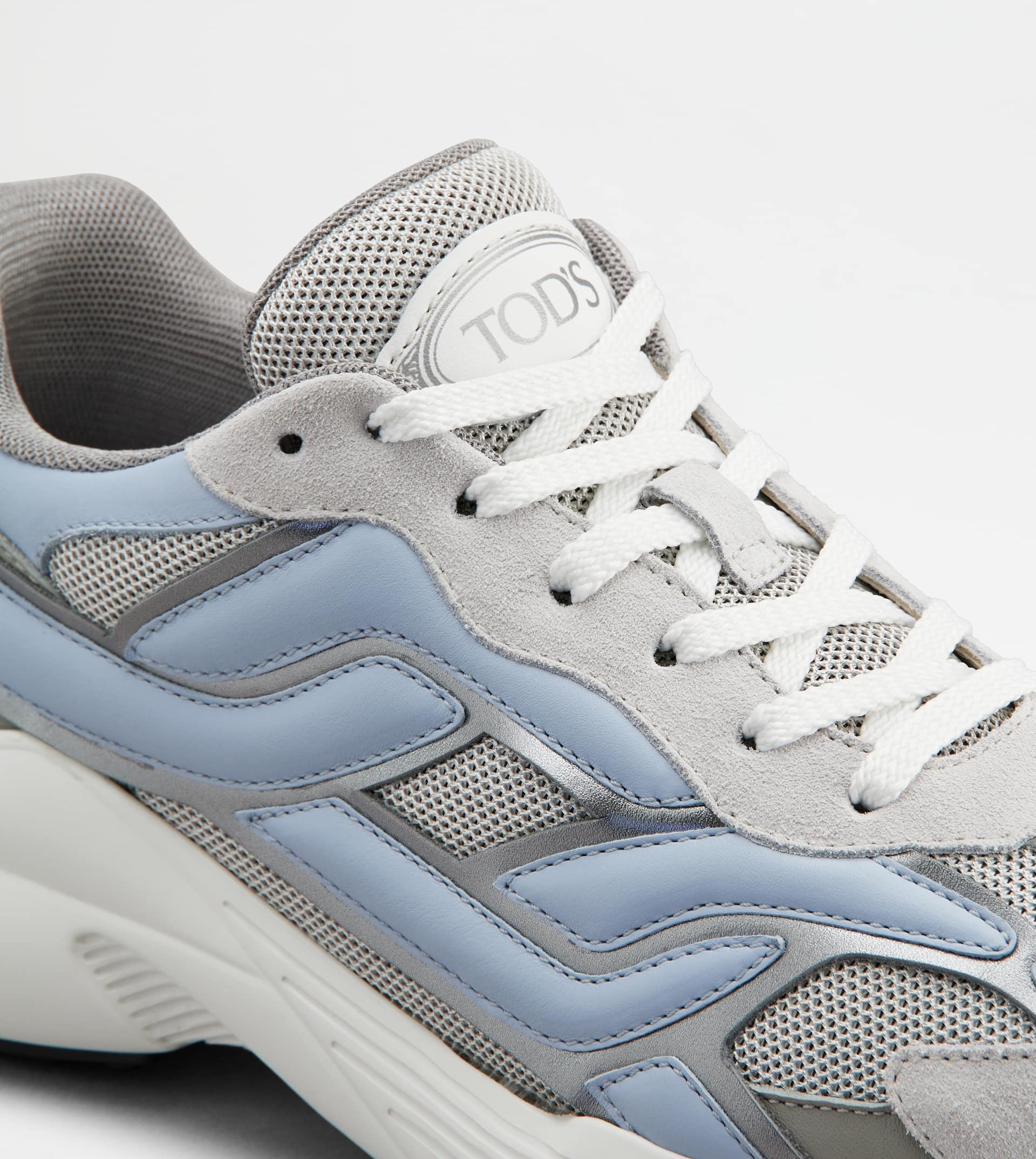 SNEAKERS IN LEATHER AND TECHNICAL FABRIC - SKY BLUE, GREY - 6