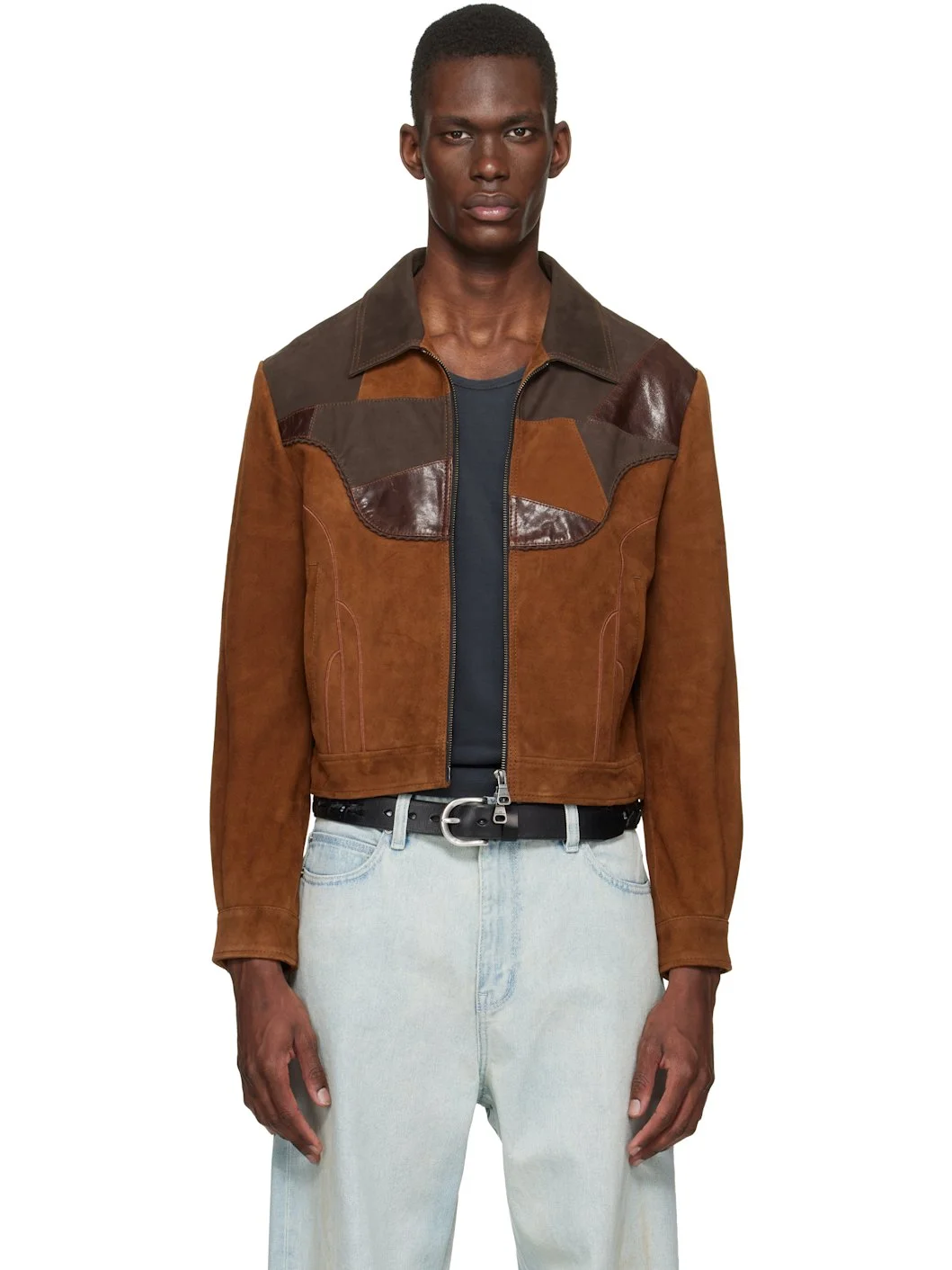 Brown Harvey Patchwork Suede Jacket - 1