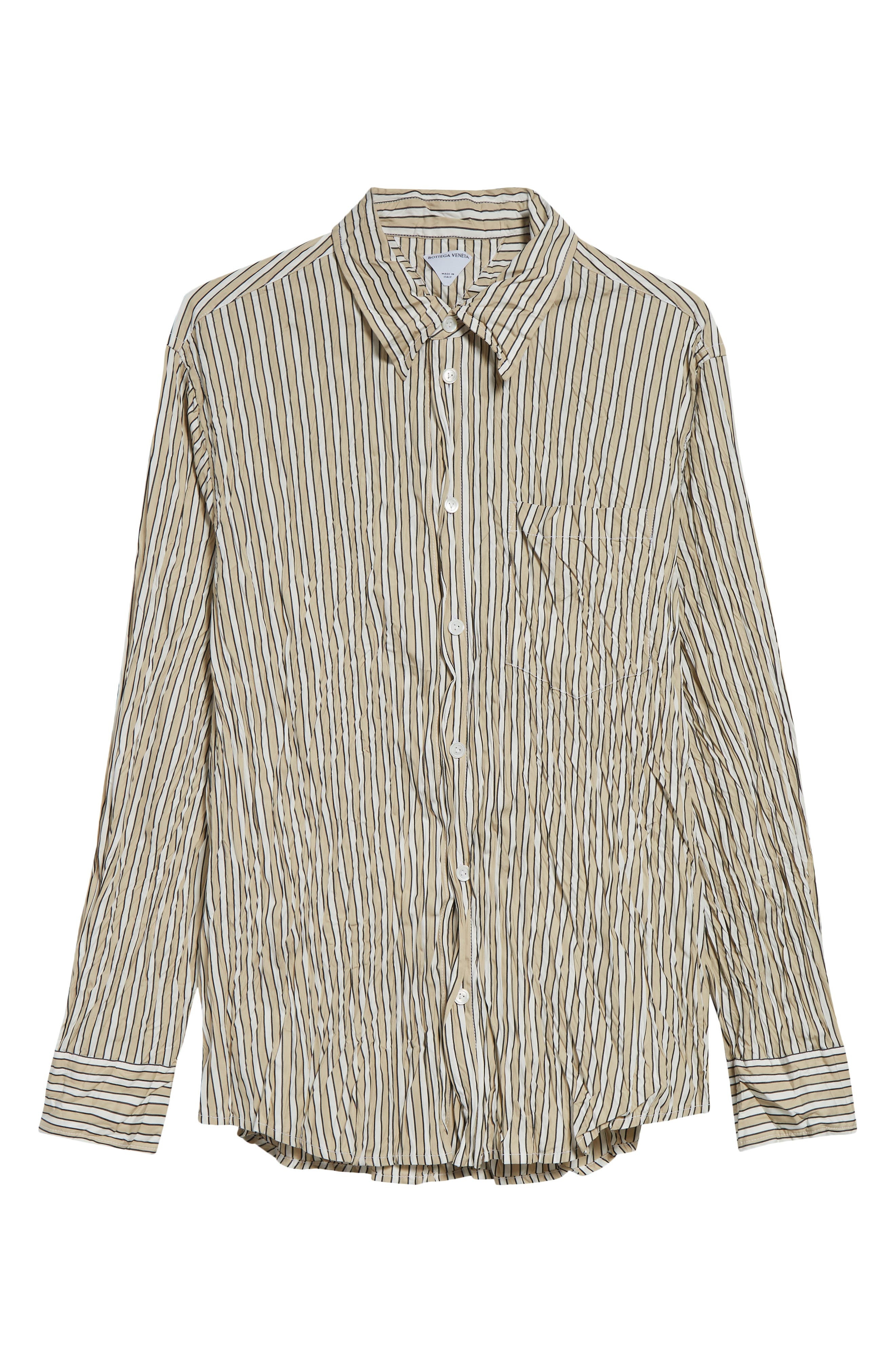 Bottega Veneta Crushed Technical Cotton Poplin Button-Up Shirt in 8773 Beige/White/Black at Nordstro - 6