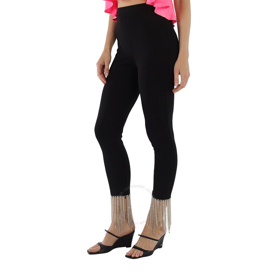 Burberry Ladies Black Crystal Fringe Detail Stretch Jersey Leggings - 4