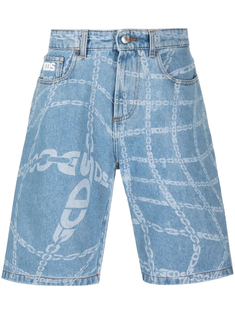 logo-print denim shorts - 1