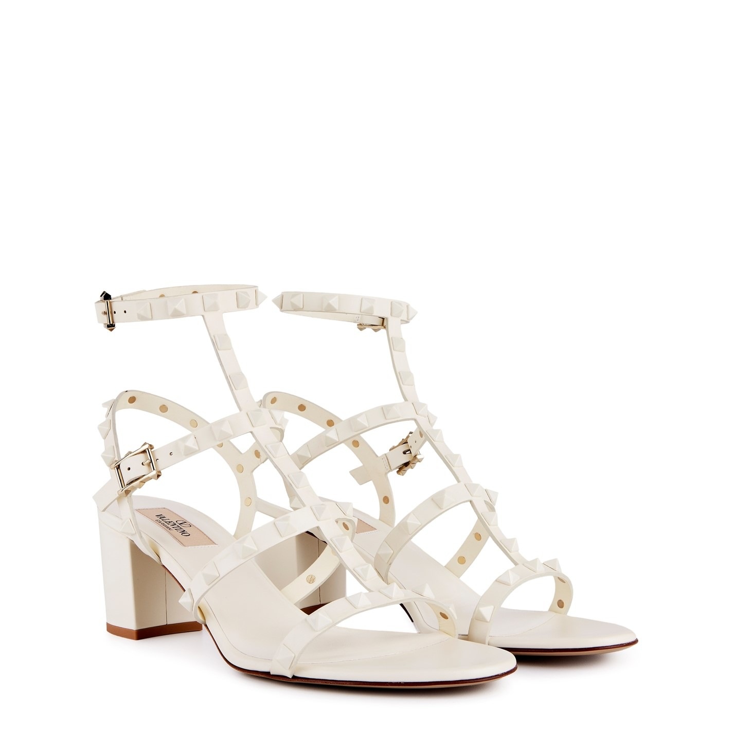 ROCKSTUD CALFSKIN ANKLE STRAP SANDALS - 9