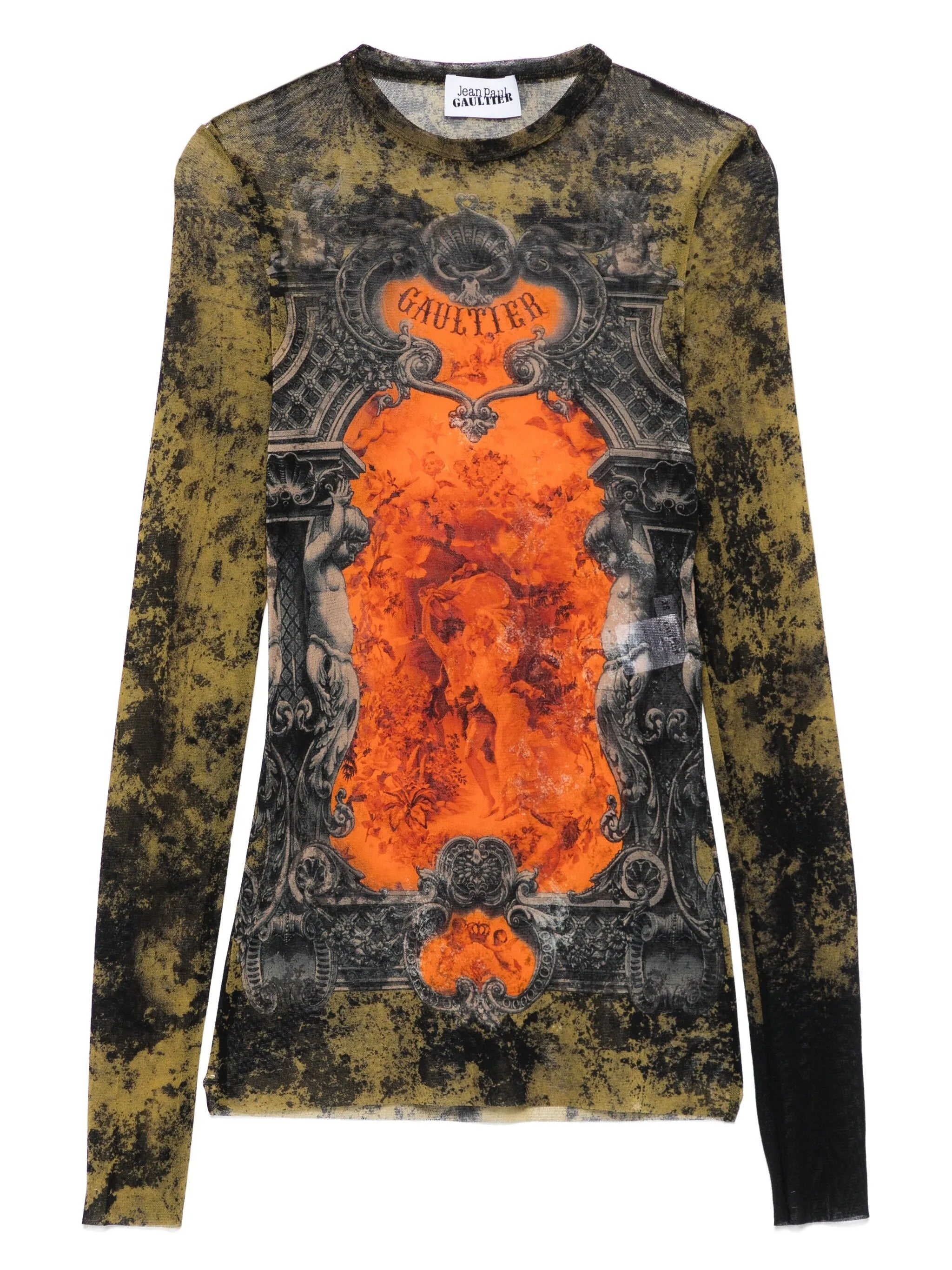 JEAN PAUL GAULTIER - Women Mesh Printed "Médaillon" Long Sleeves Top - 5