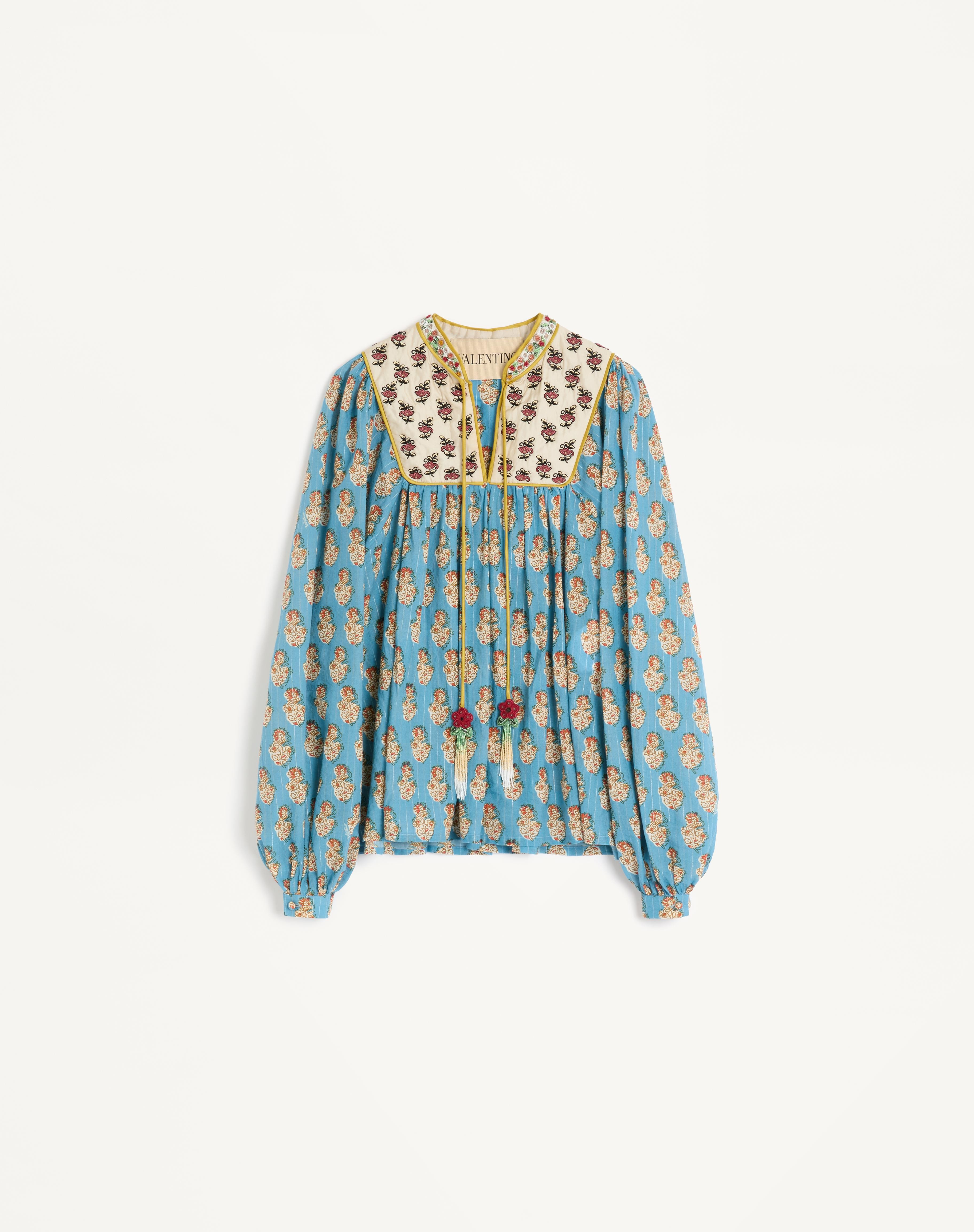 COTTON AND LUREX TOP WITH EMBROIDERED PETALES D'AMOUR PRINT - 1