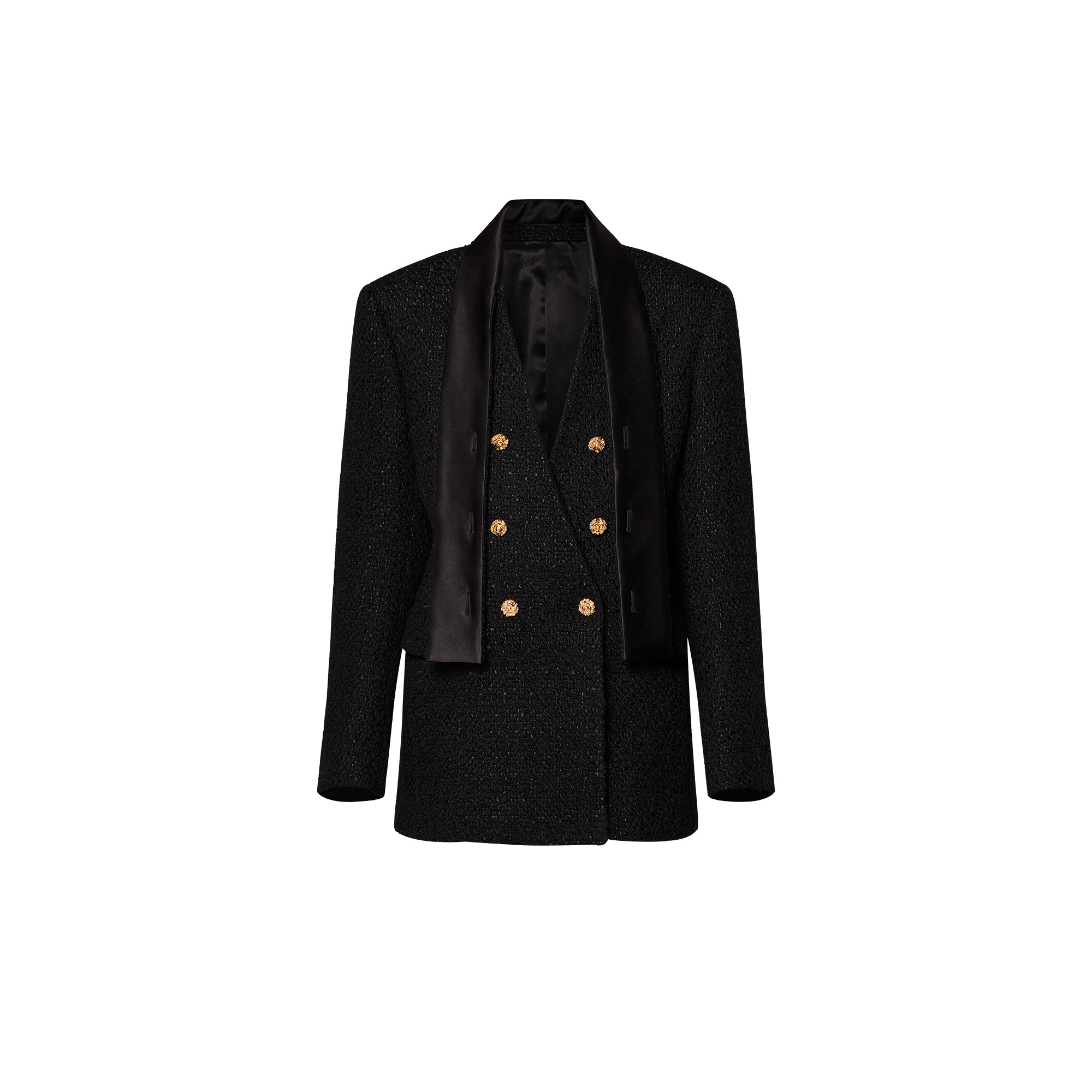Scarf Collar Tweed Blazer - 1