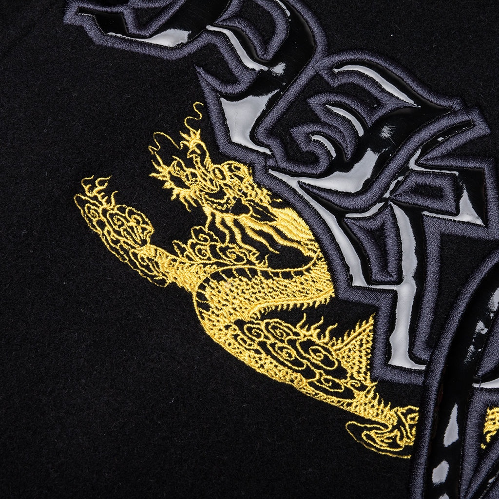 DRAGON EMBROIDERED VARSITY JACKET - BLACK - 4