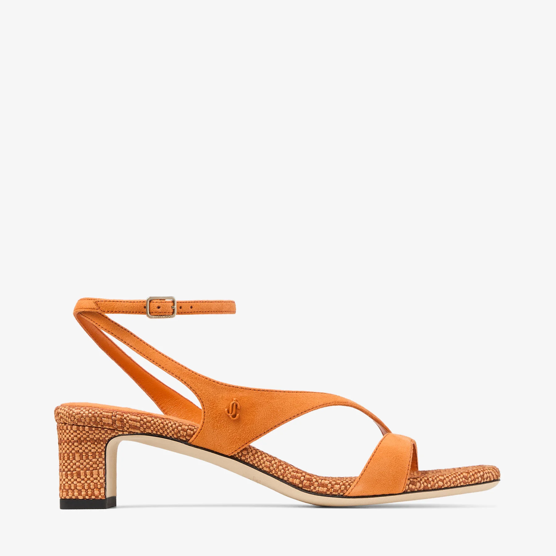 Faye 45 Sunset Orange Suede and Fine Raffia Sandals - 1