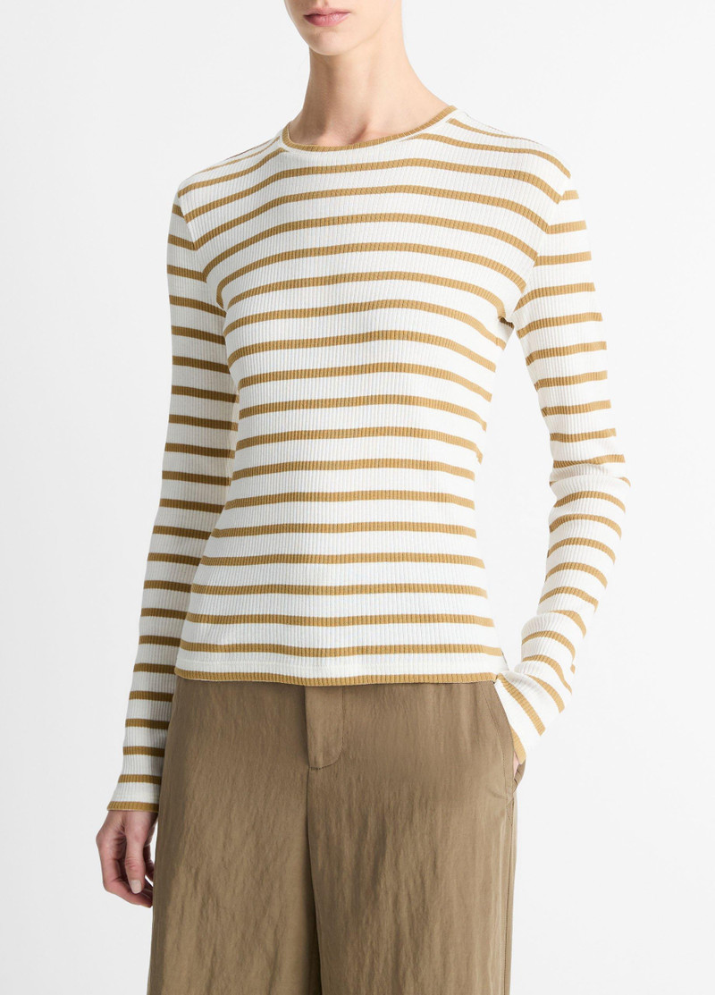 Striped Ribbed Pima Cotton Long-Sleeve T-Shirt 2