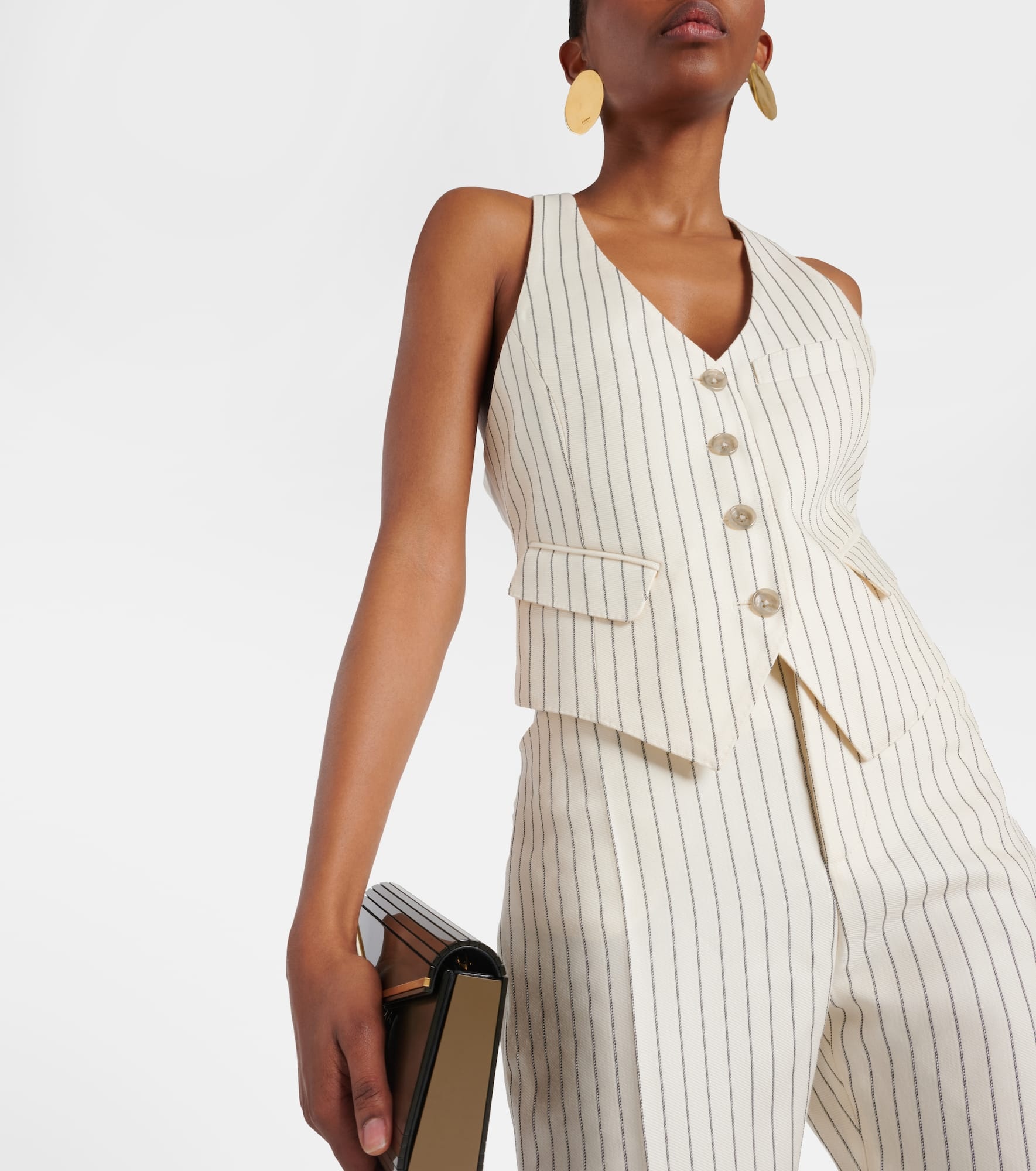 Pinstripe wool and silk-blend vest - 5