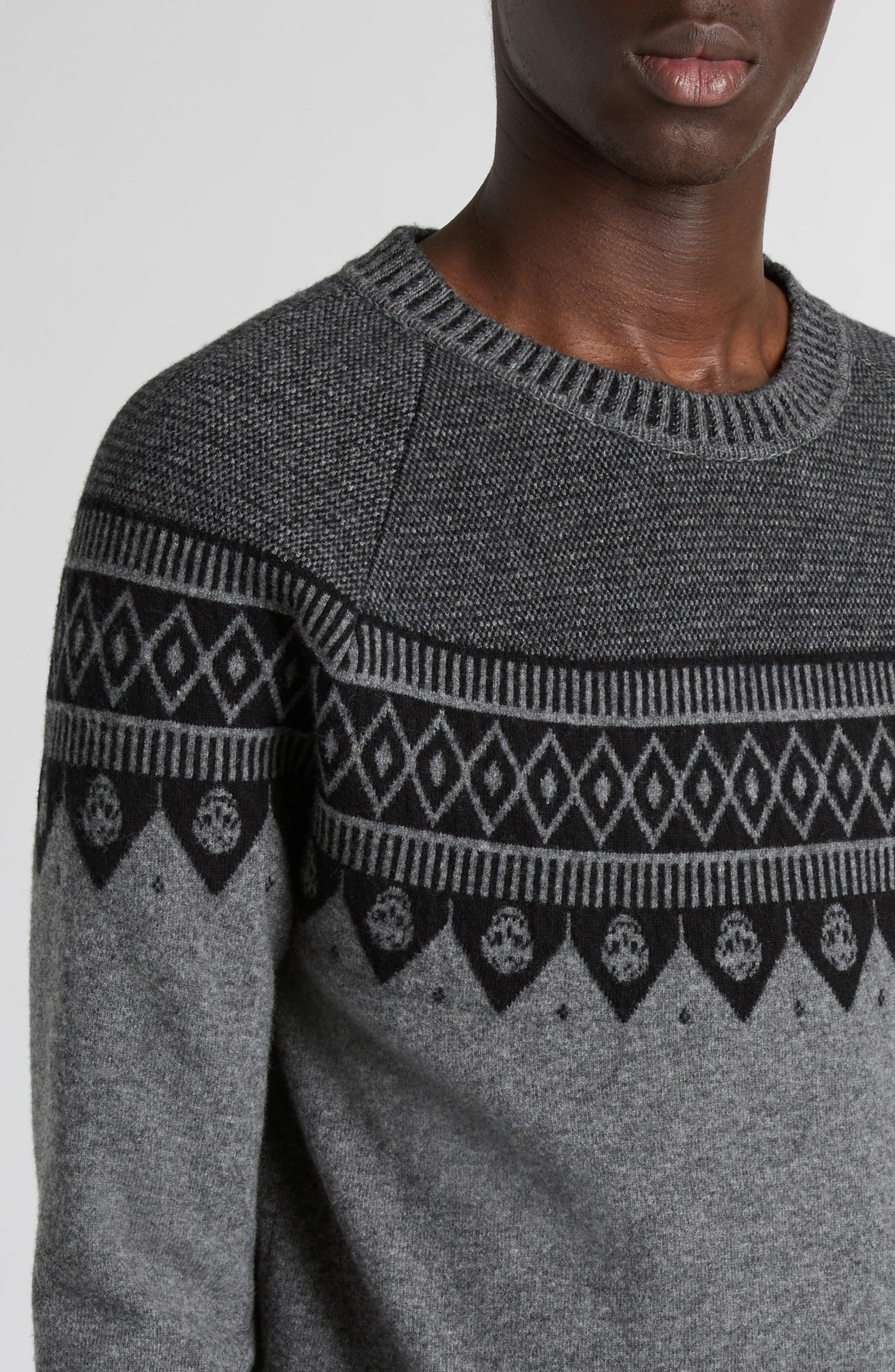 McQueen Skull Fair Isle Wool Crewneck Sweater in Greymel/Black at Nordstrom - 5