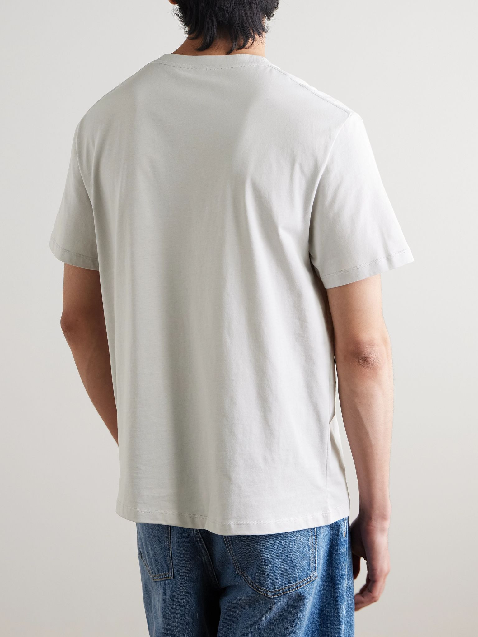 Logo-Embroidered Cotton-Jersey T-Shirt Light gray - 4