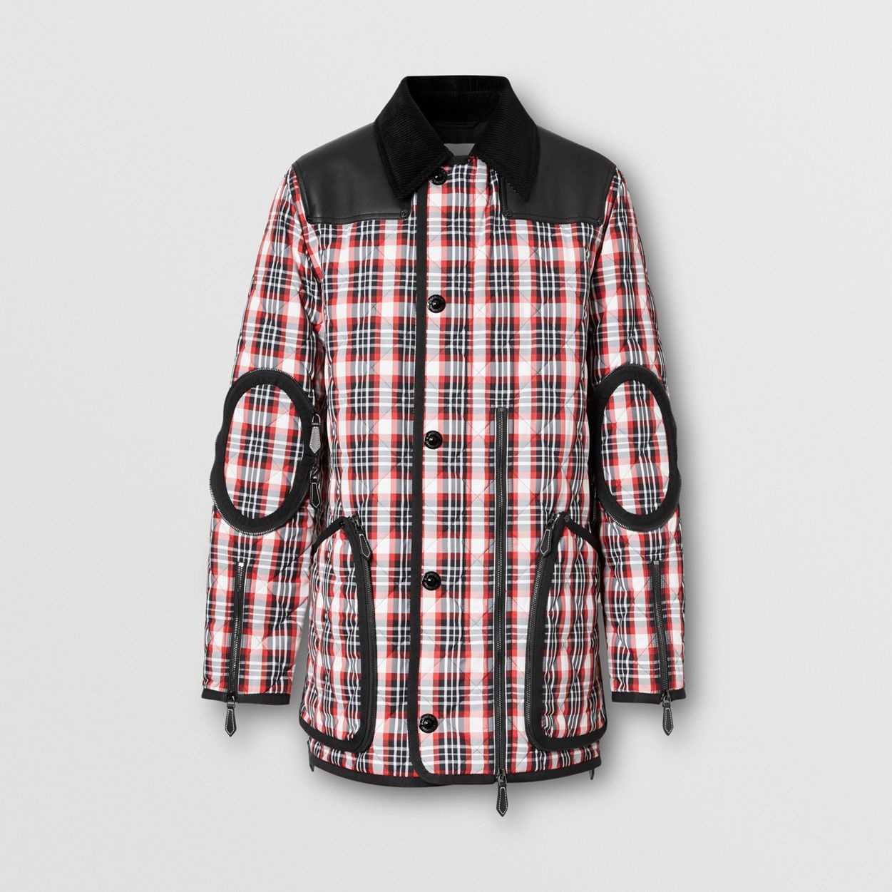 Lambskin Panel Diamond Quilted Tartan Barn Jacket - 1