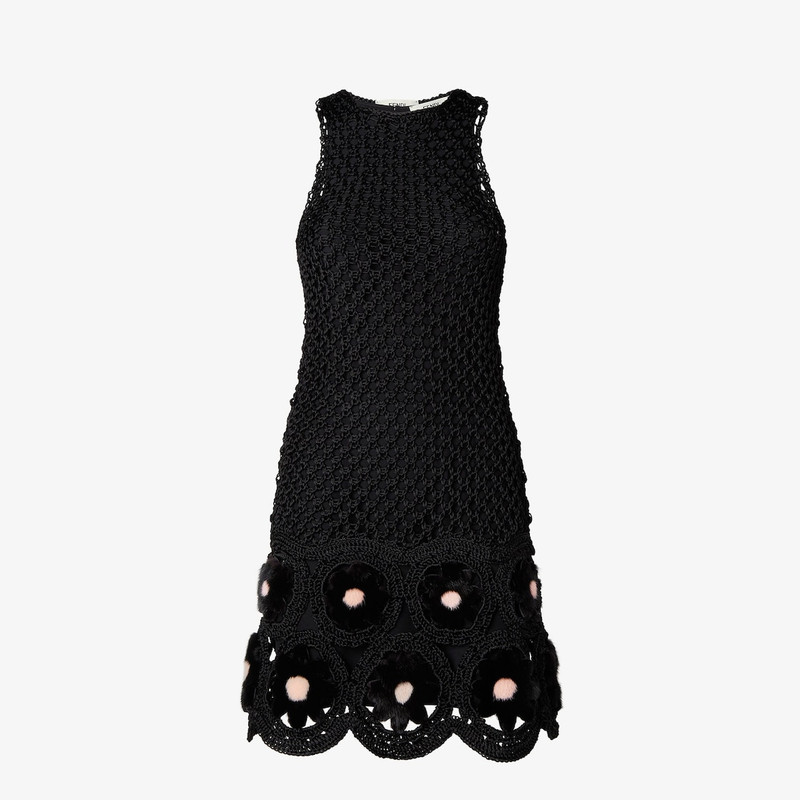Dress Black macramé silk and shearling dress 1