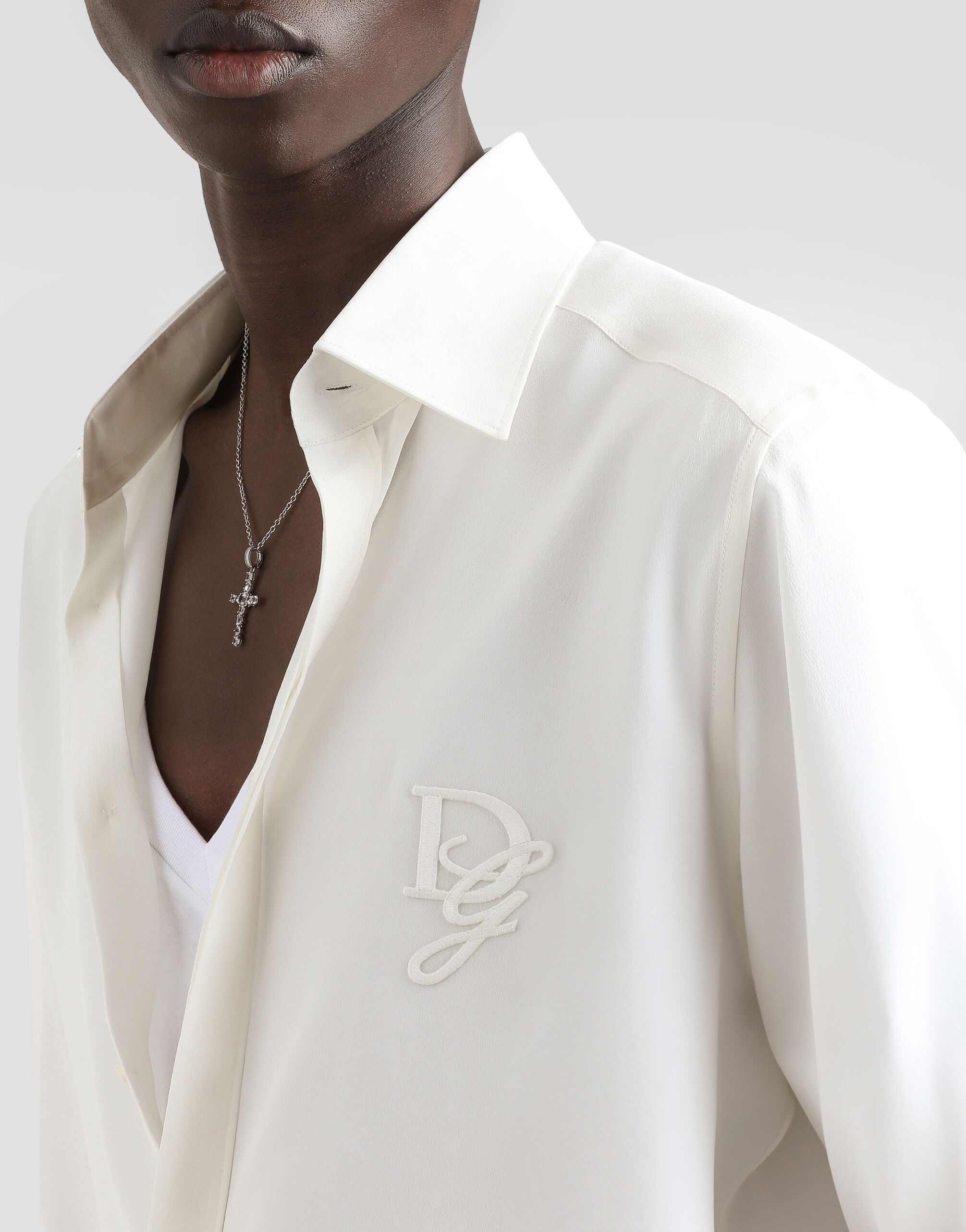 Silk shirt with logo embroidery - 5