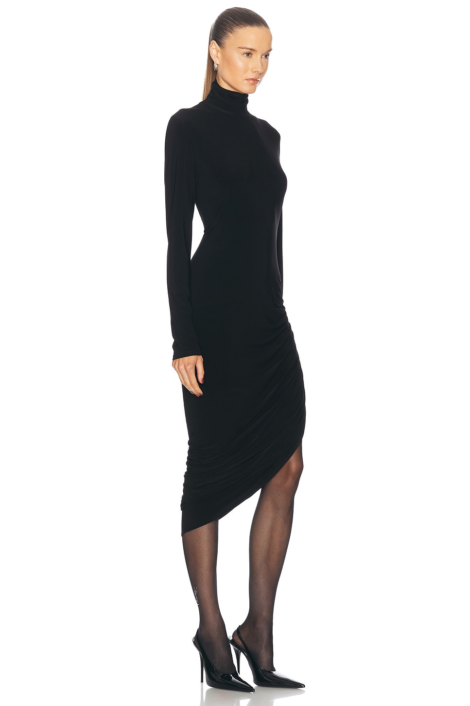 Long Sleeve Turtleneck Side Drape Dress - 2
