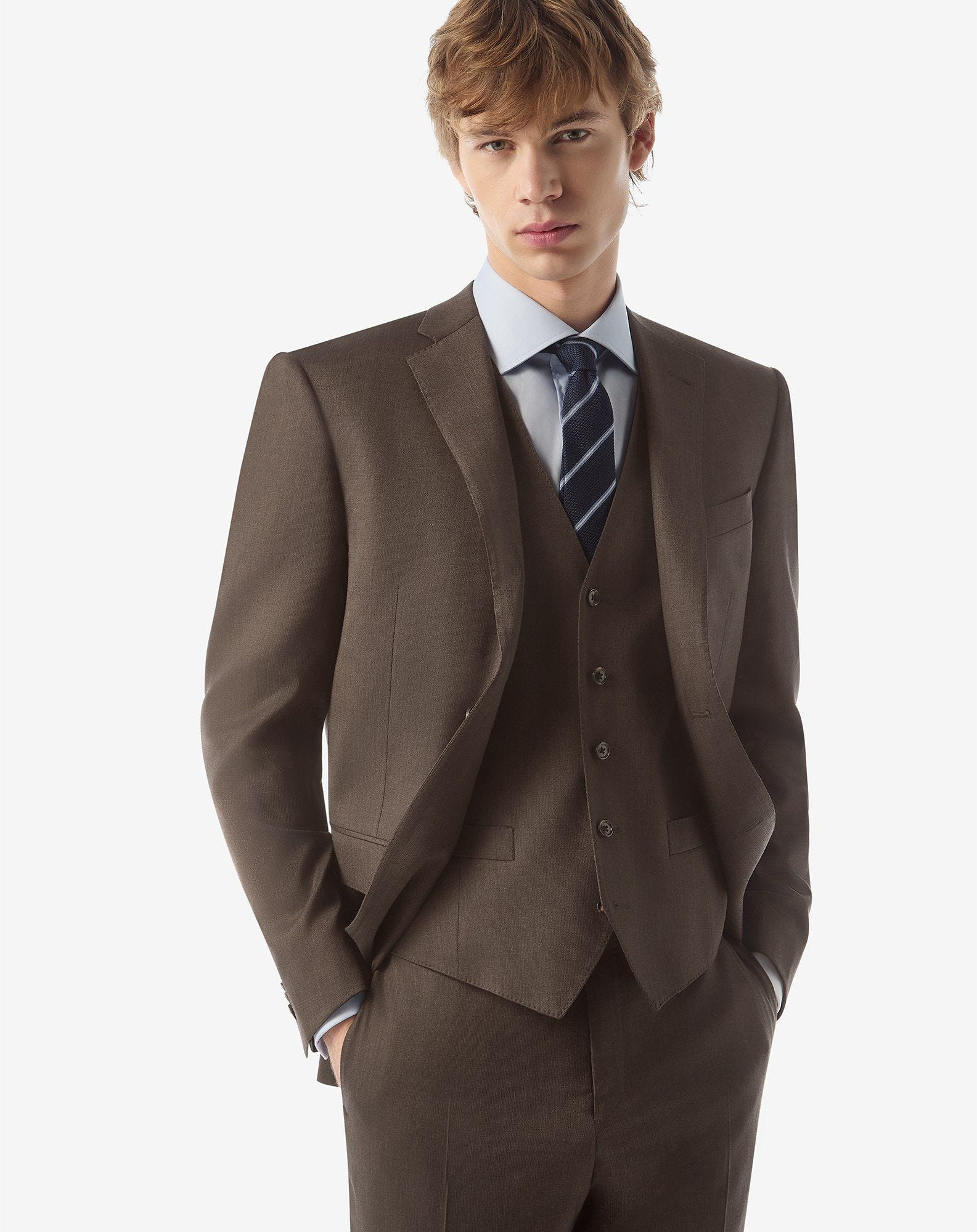 Brown stretch wool suit with waistcoat - 4