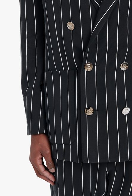 Black and white striped cuprammonium blazer with double-breasted buttoned fastening - 9