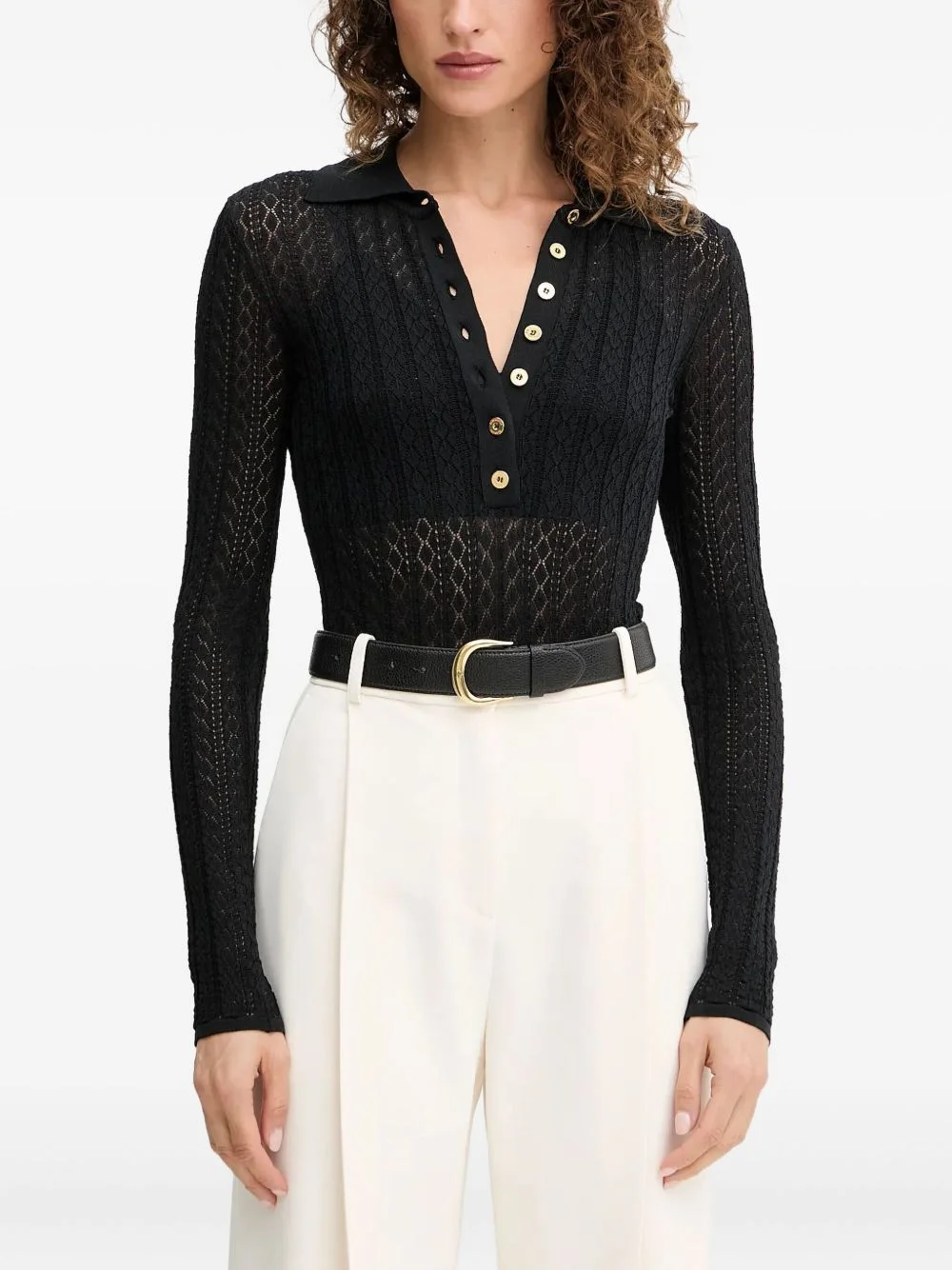 patterned-knit polo top - 1