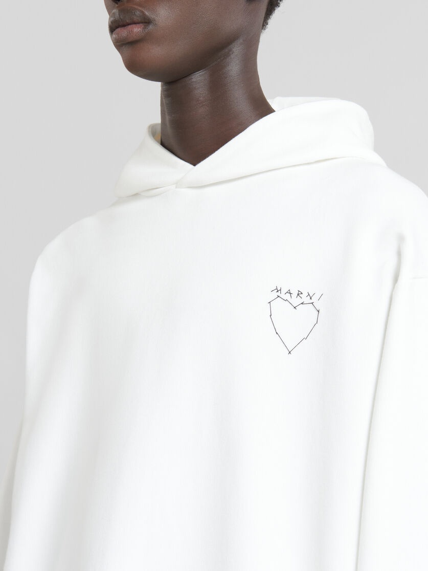 WHITE ORGANIC JERSEY HOODIE WITH BACK PRINT - 4