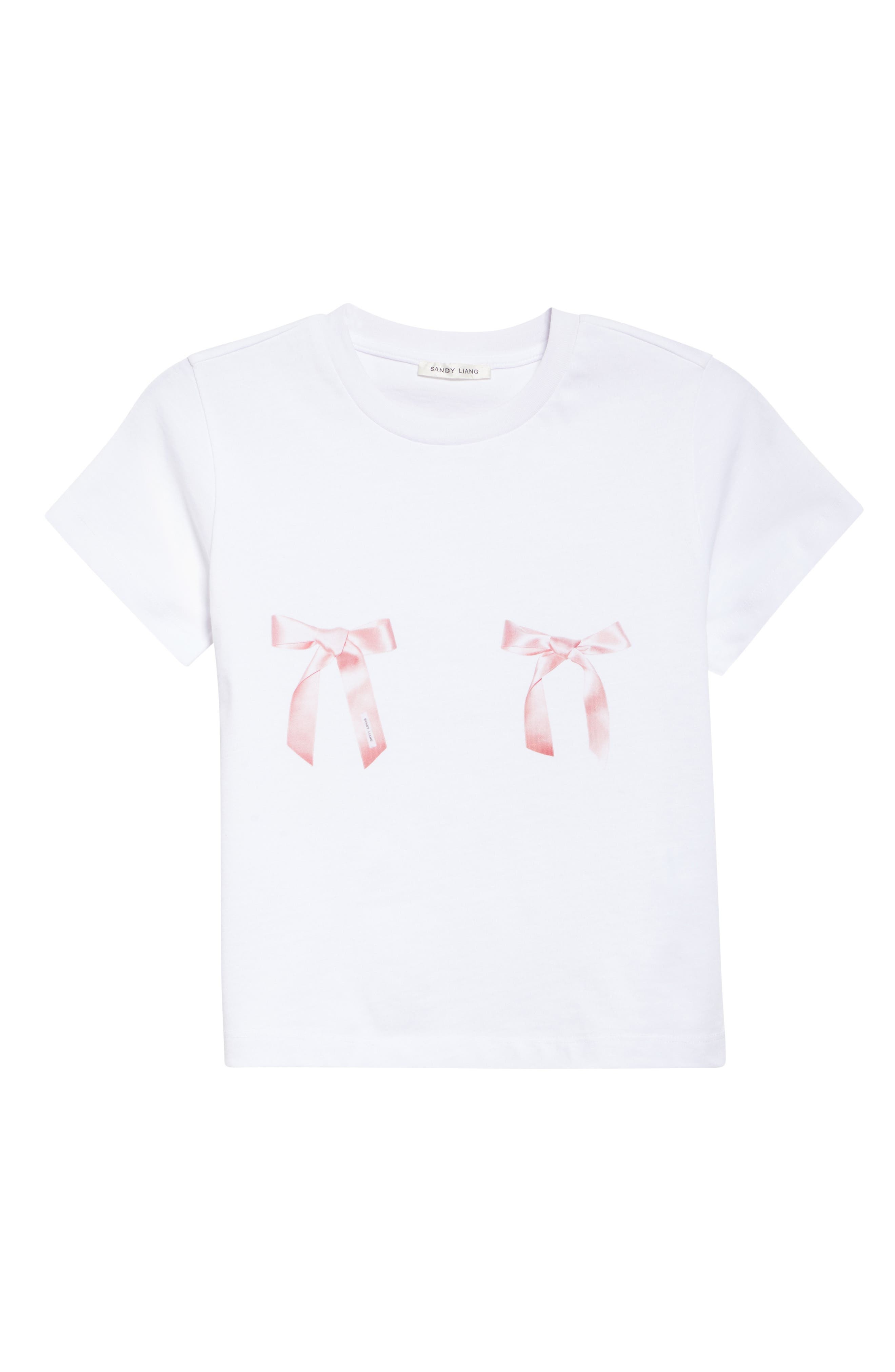 Sandy Liang Ame Bow Graphic Baby Tee in White at Nordstrom - 6
