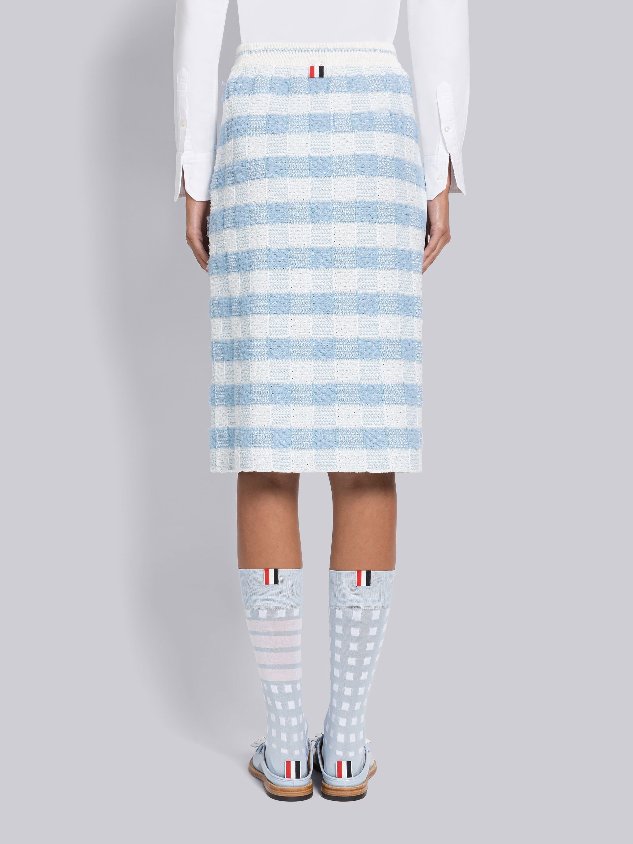 Gingham Inlay Stripe Side Pleat Pencil Skirt - 3