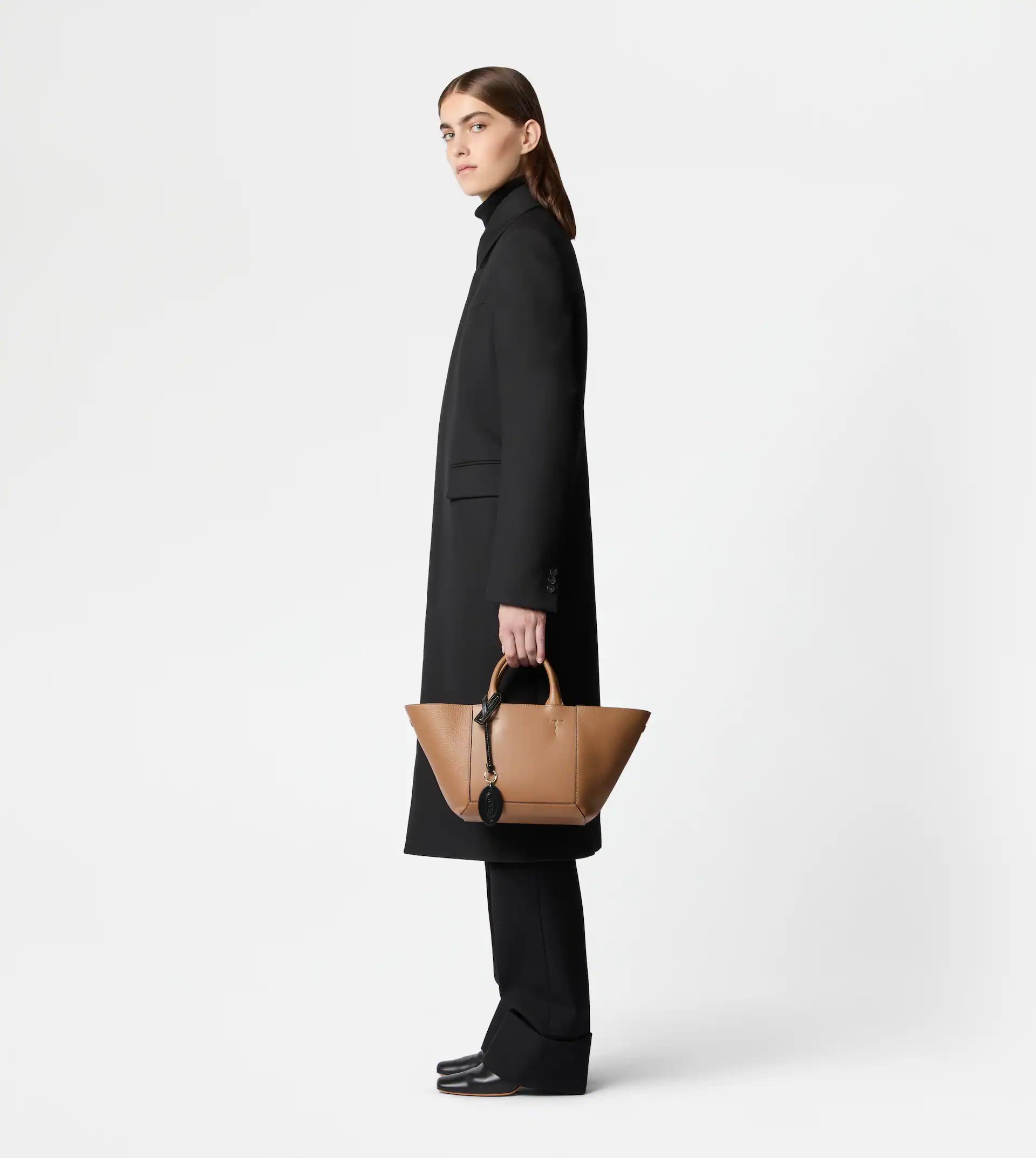 TOD'S DOUBLE UP SHOPPING BAG IN LEATHER SMALL - BROWN, BLACK - 3