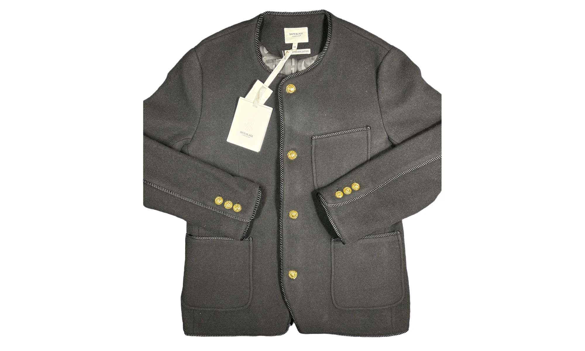 Bape Collarless Wool Chinese Jacket "Black" BAPE066 - 1