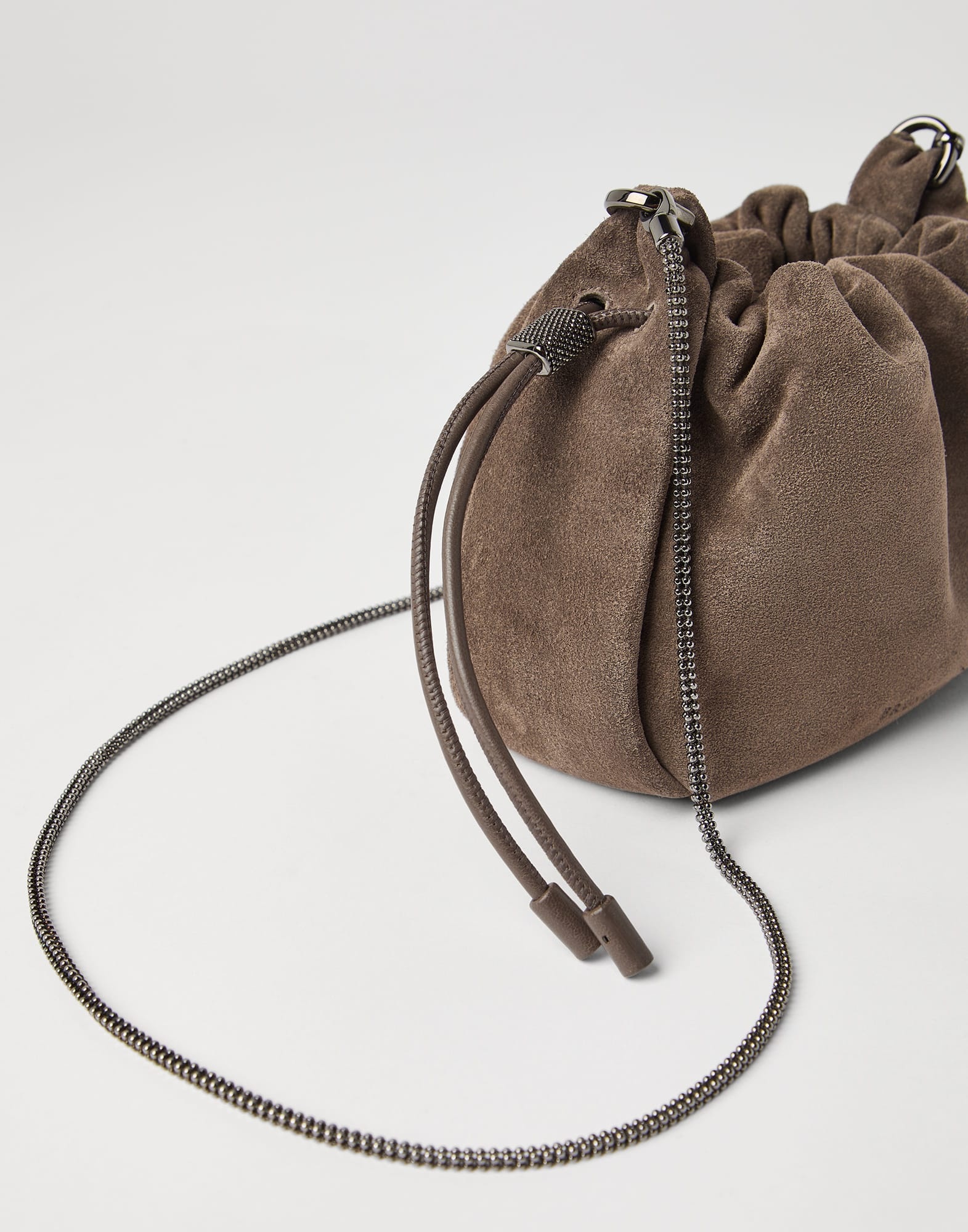 Mellow mini bucket bag in suede with precious chain - 3