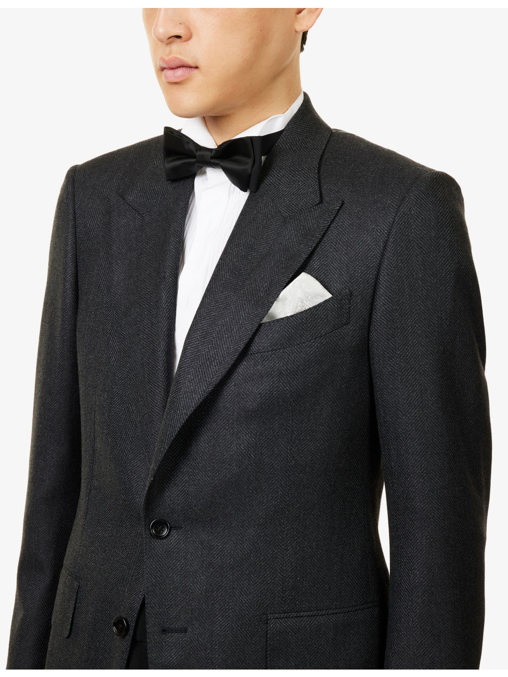 Herringbone Peak-Lapels Wool Blazer - 5