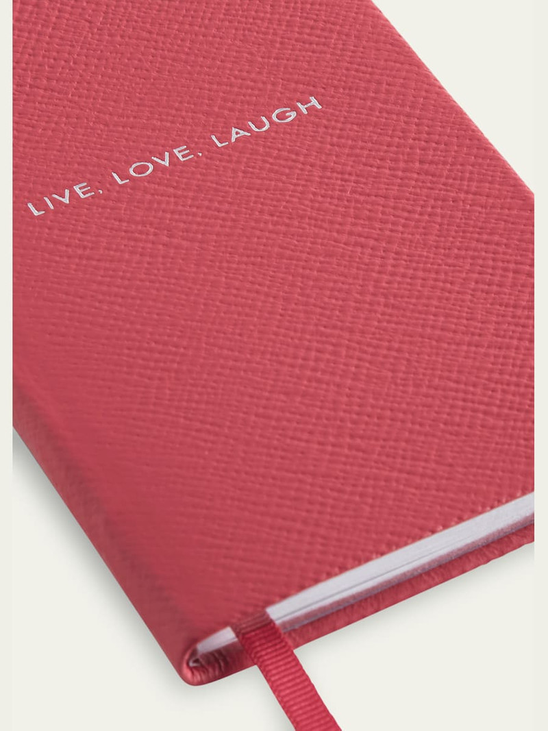 Smythson "Live, Love, Laugh" Panama Leather Pocket Notebook, Raspberry outlook