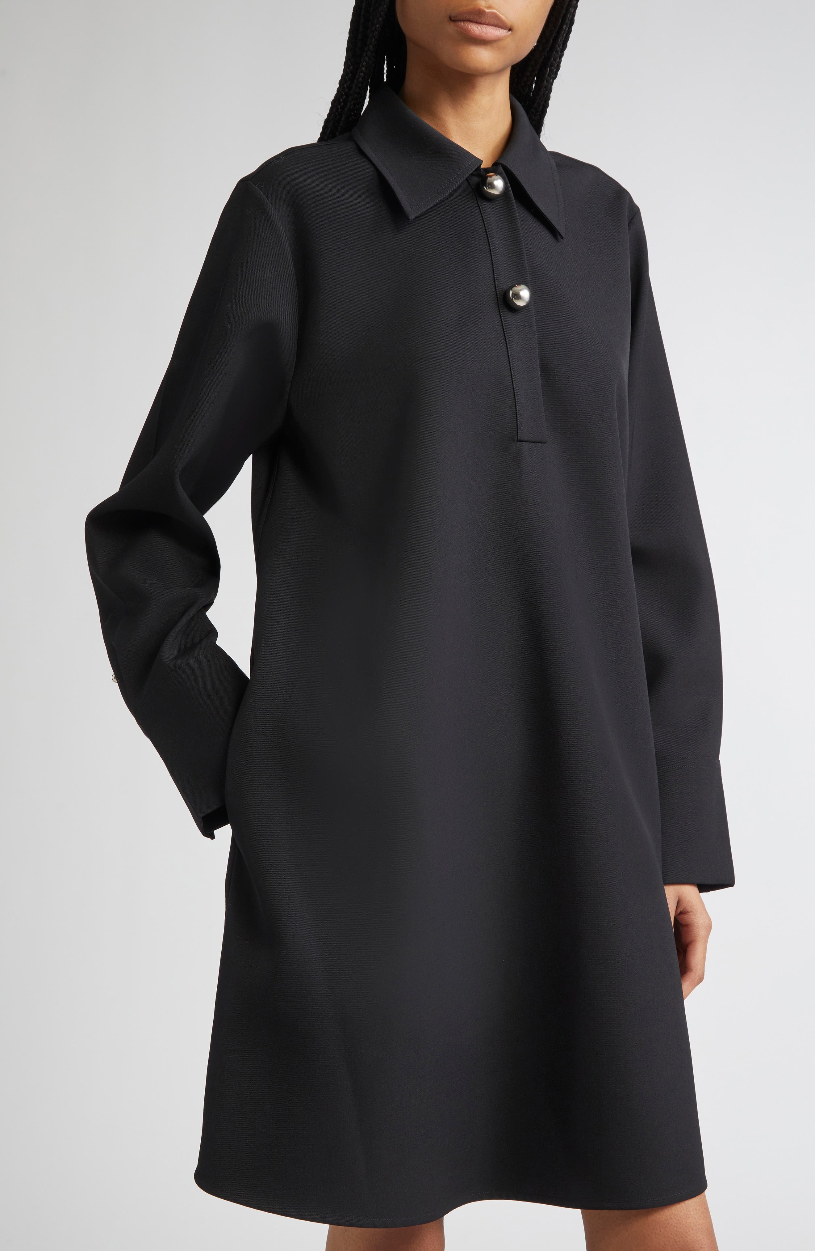 Jil Sander Long Sleeve Wool Polo Dress in Black at Nordstrom - 4