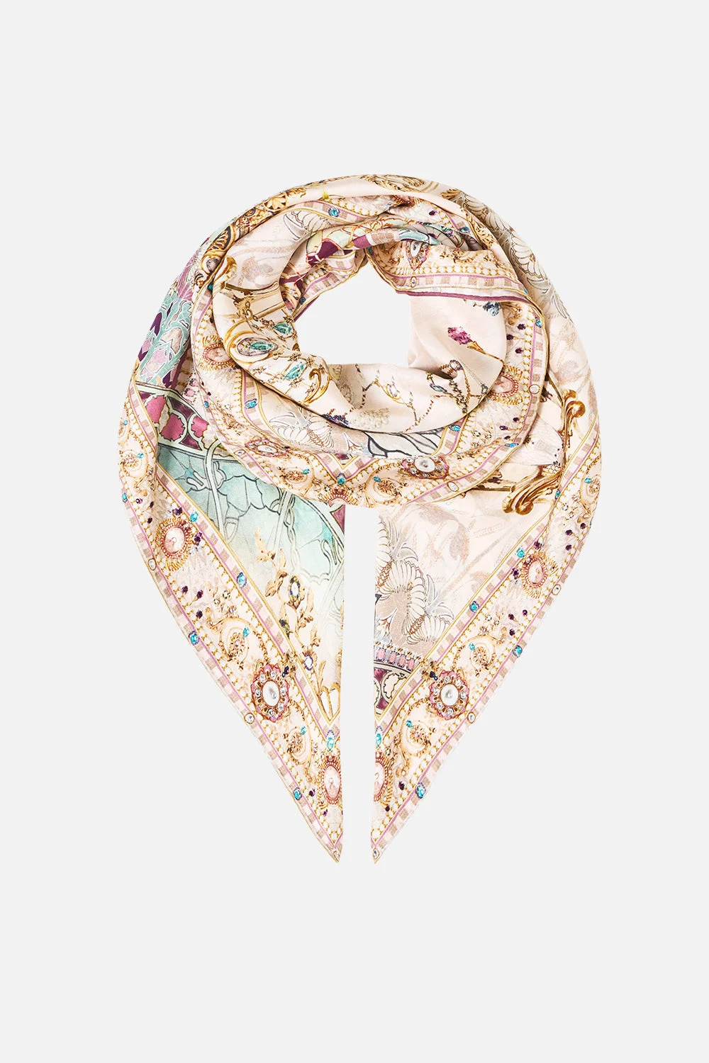 LARGE CRYSTALLED SILK SQUARE SCARF A MEETING OF MASTERPIECES - 1