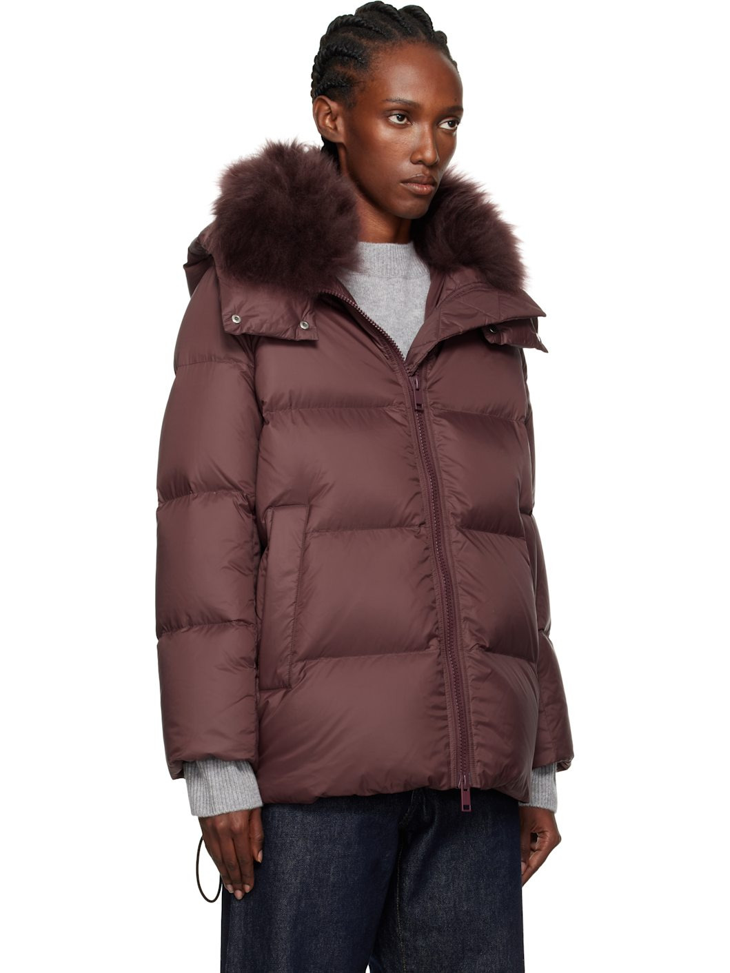 Burgundy Puffy Hooded Down Jacket - 2
