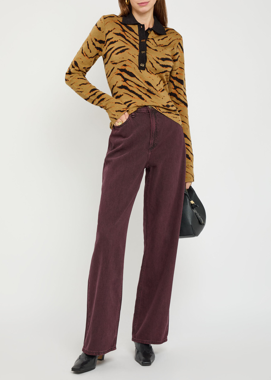 Ganni Tiger-jacquard Merino Wool Polo top - 4