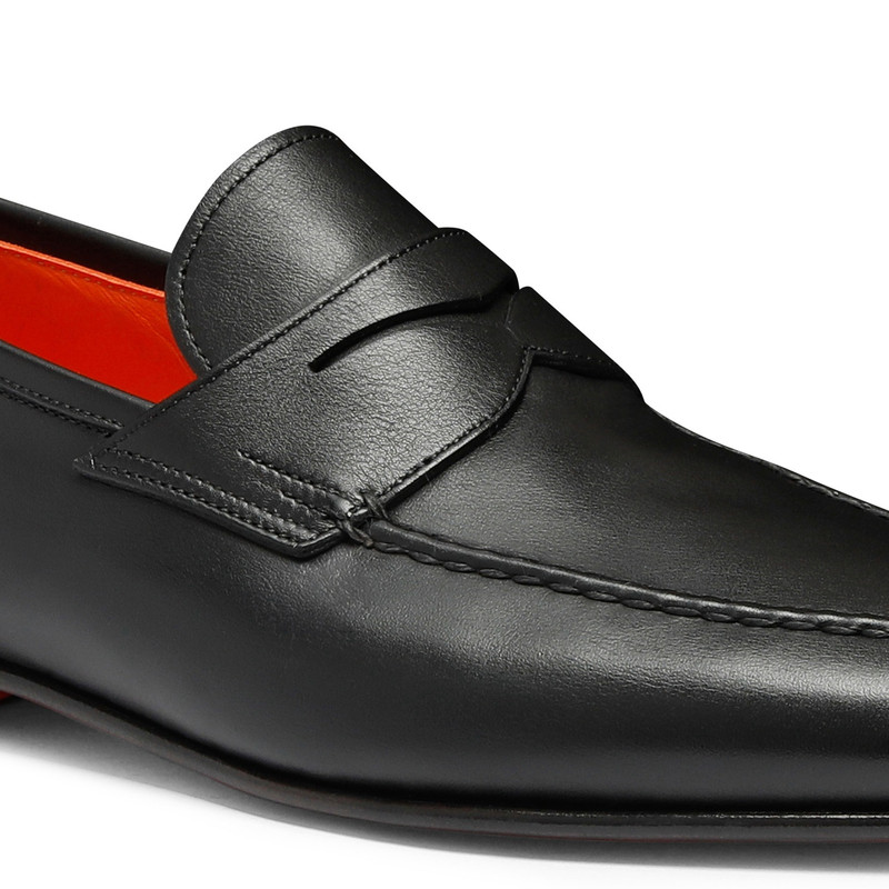 Men's polished black leather penny loafer 6