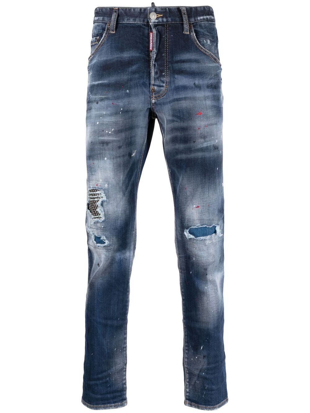 distressed paint splatter jeans - 1