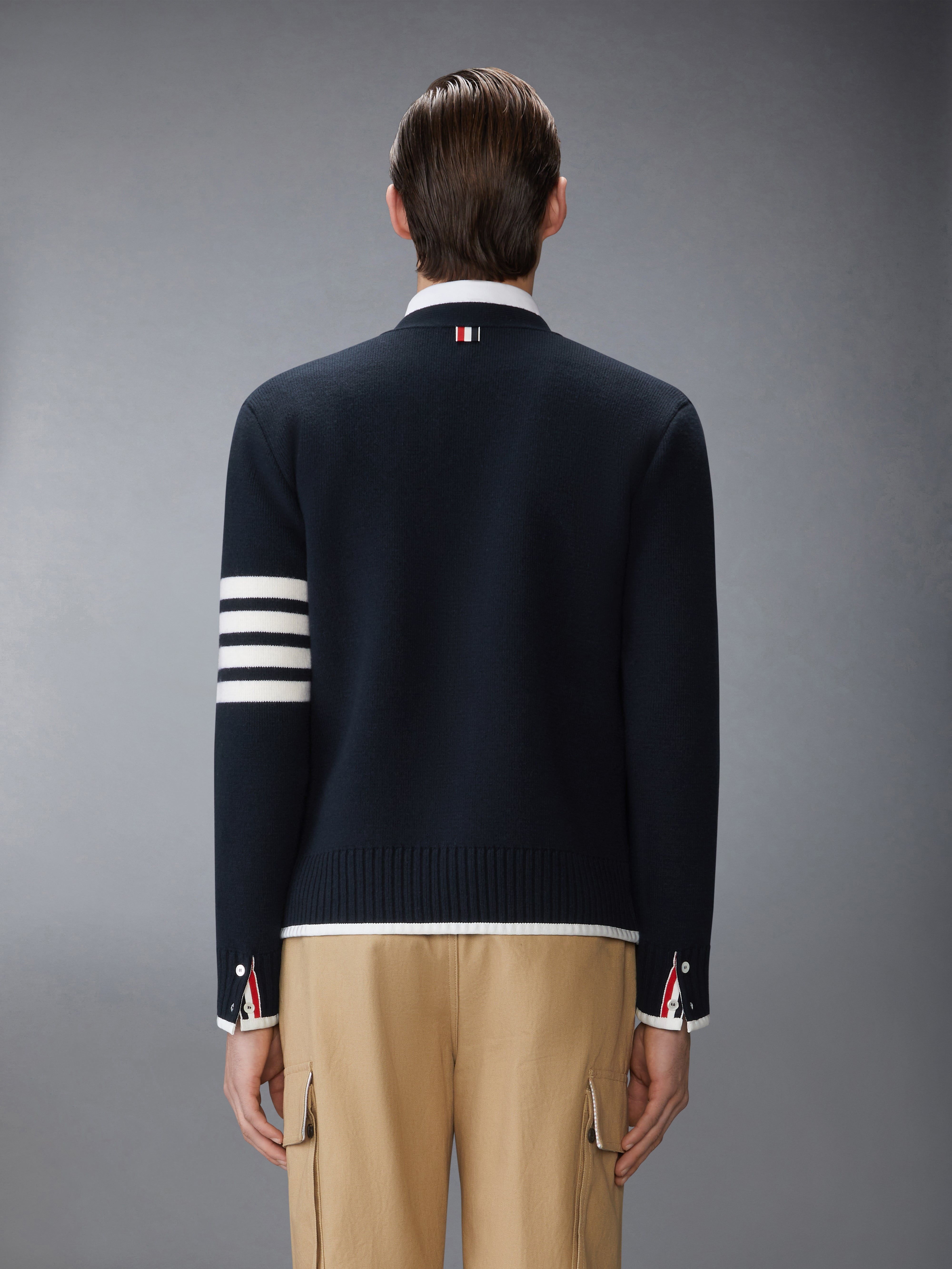 MILANO STITCH MERINO WOOL 4-BAR V NECK CARDIGAN - 3