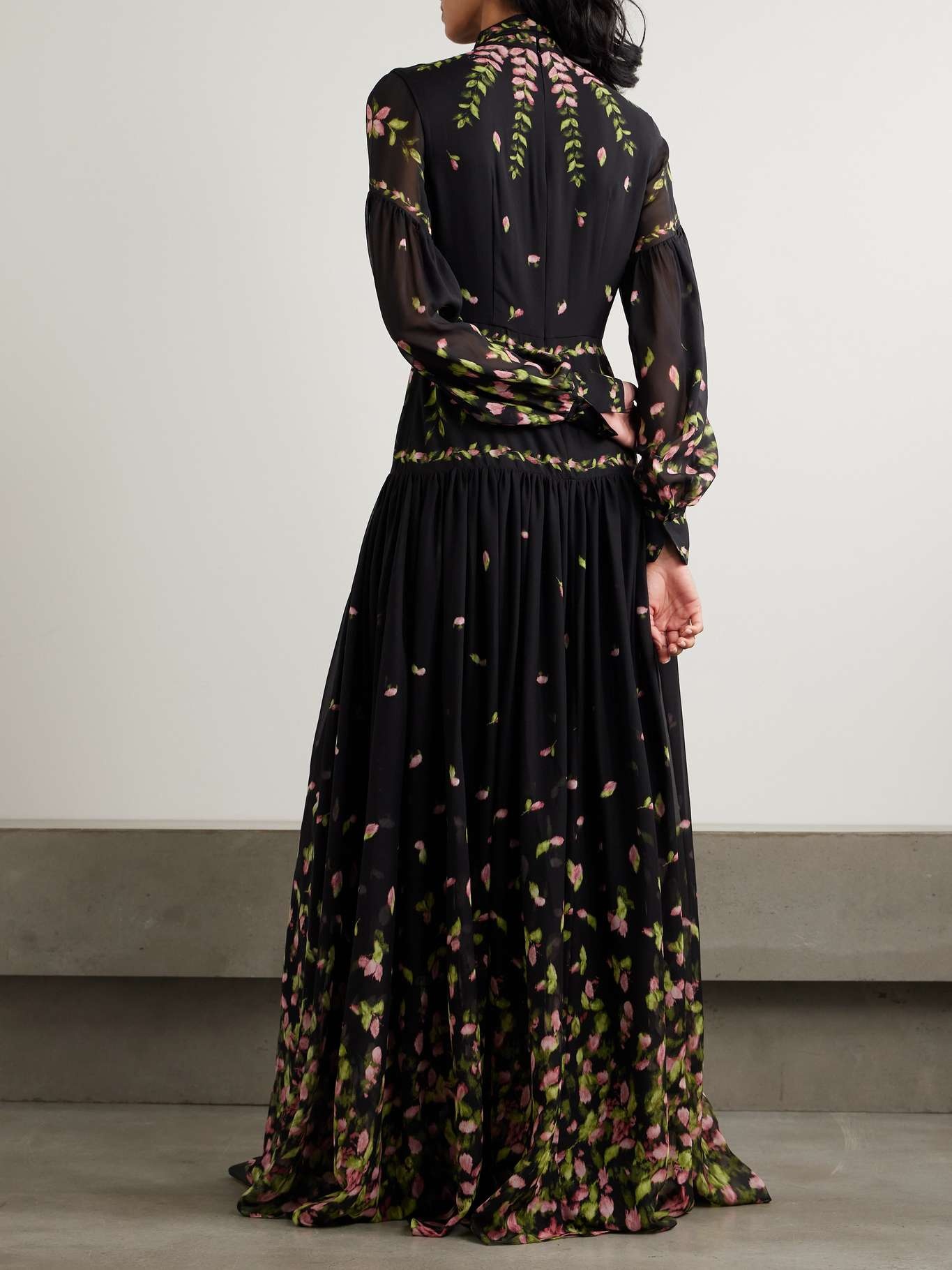 Tie-detailed floral-print silk-georgette gown - 3