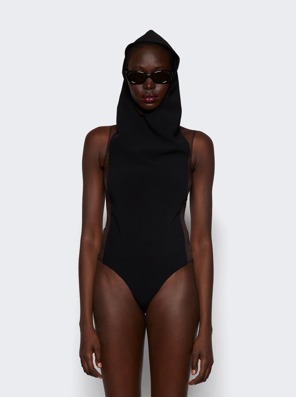 Frame Illusion Hooded Bodysuit Chocolate And Black - 3