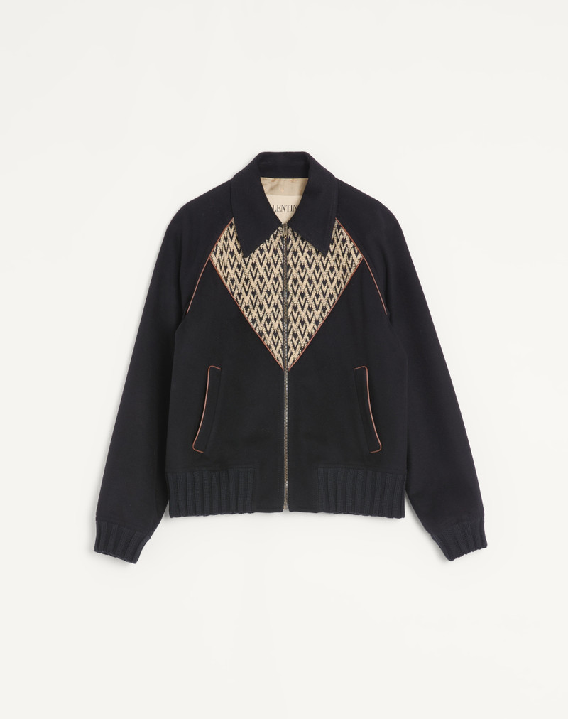 VALENTINO BOMBER JACKET IN WOOL AND CASHMERE DRAP WITH V INLAID WITH TOUTE LA V JACQUARD PATTERN 1
