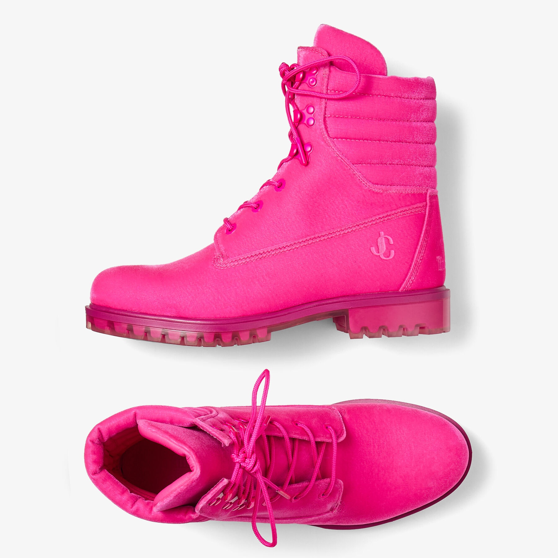 JIMMY CHOO X TIMBERLAND 8 INCH PUFFER BOOT
Hot Pink Timberland Velvet Ankle Boots - 5