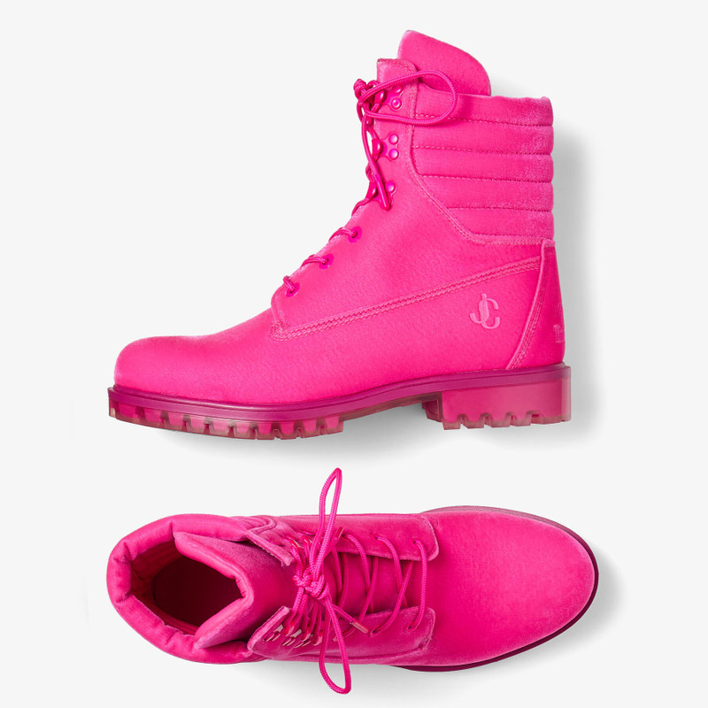 JIMMY CHOO X TIMBERLAND 8 INCH PUFFER BOOT
Hot Pink Timberland Velvet Ankle Boots 5