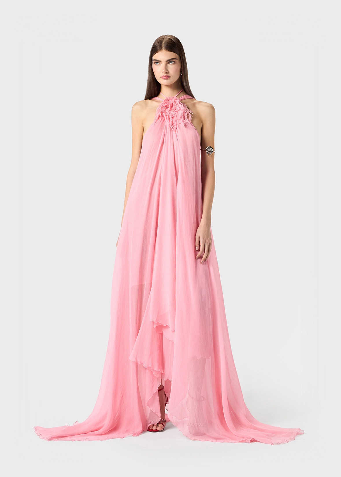 SILK CREPONNE DRESS WITH 3D FLOWER - 2