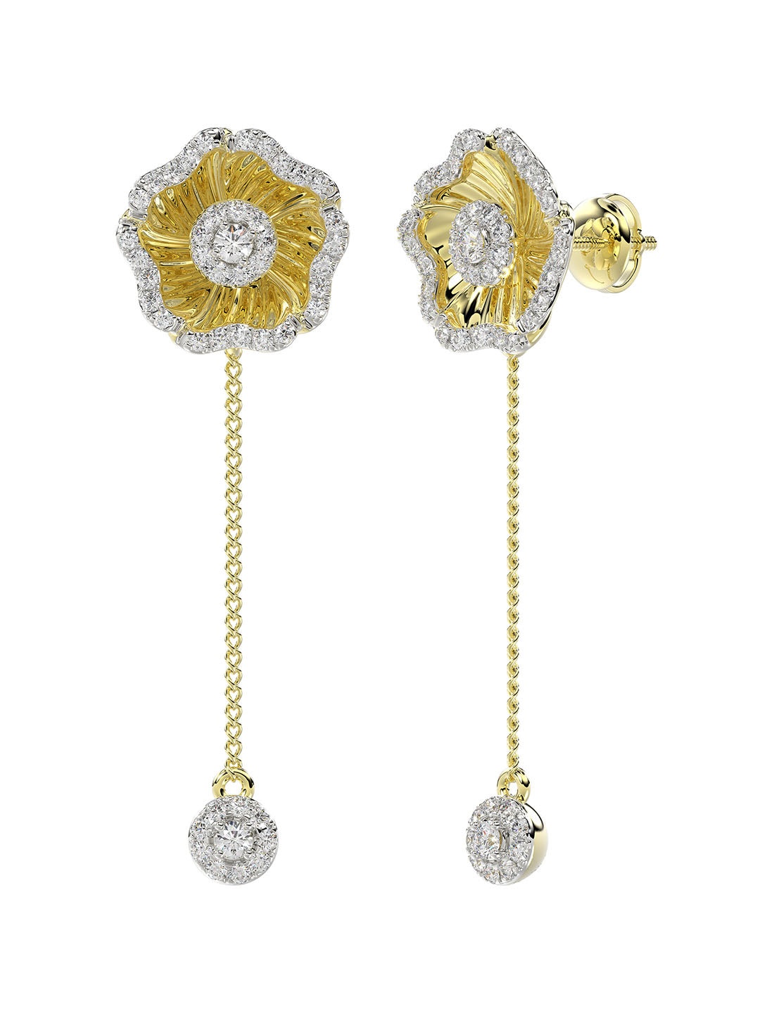 HALO FLOWER ROSE GOLD DROP EARRINGS - 2