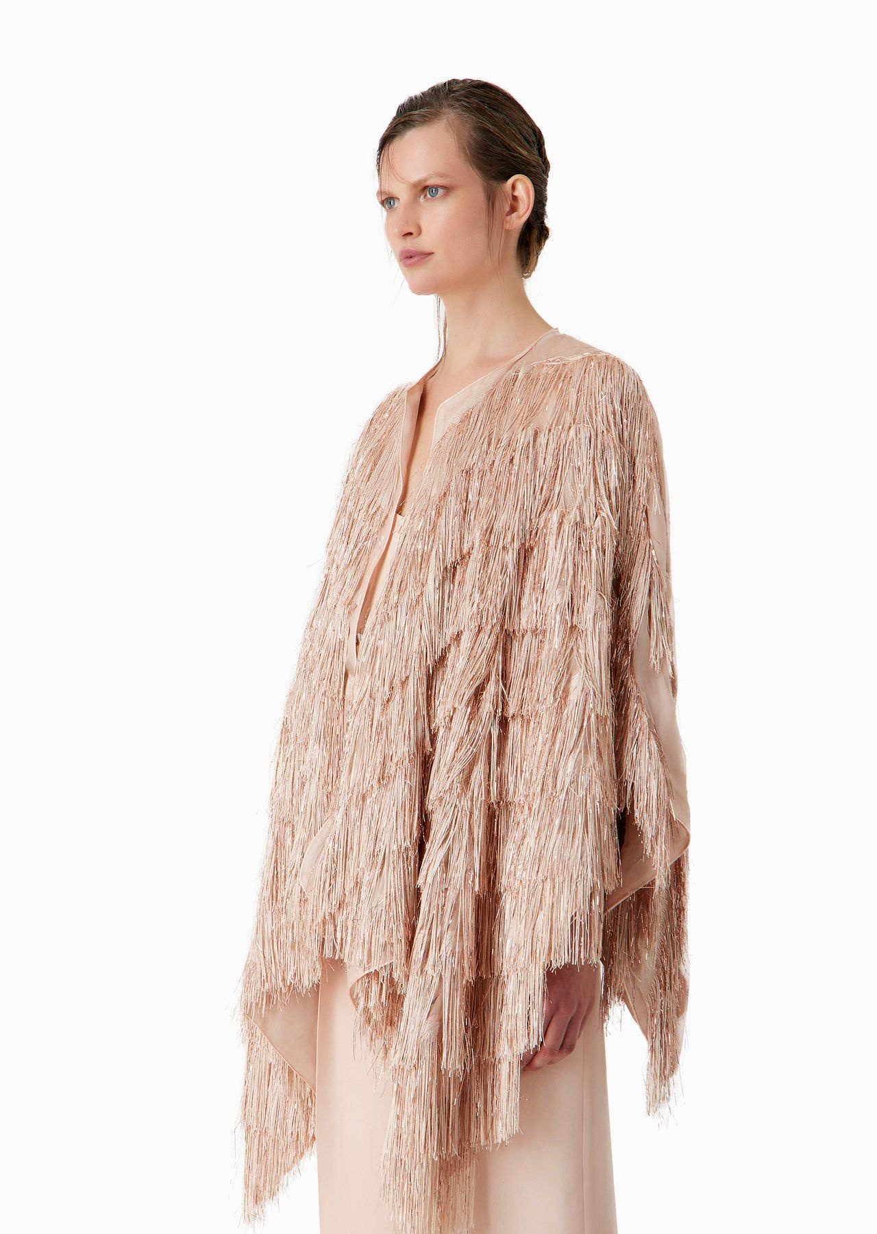 Silk-blend cape with fringes - 2
