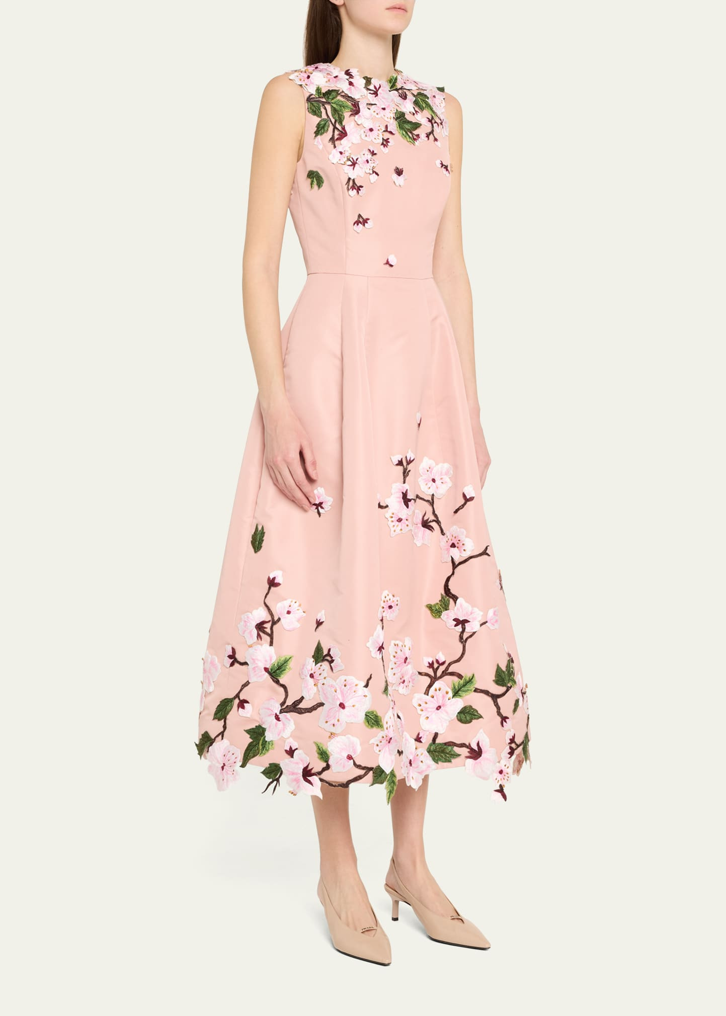 Cherry Blossom Embroidered Faille Sleeveless Cocktail Dress - 4