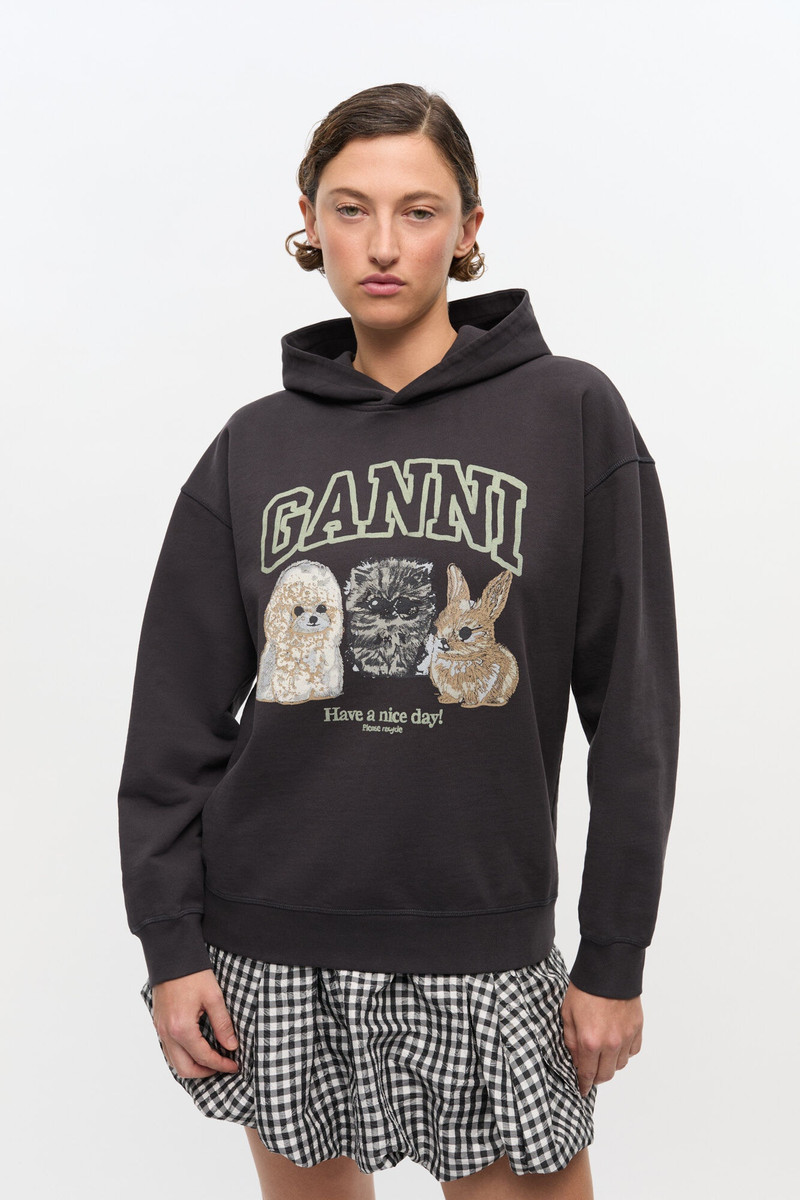 GANNI BLACK ANIMAL PRINT HOODIE outlook